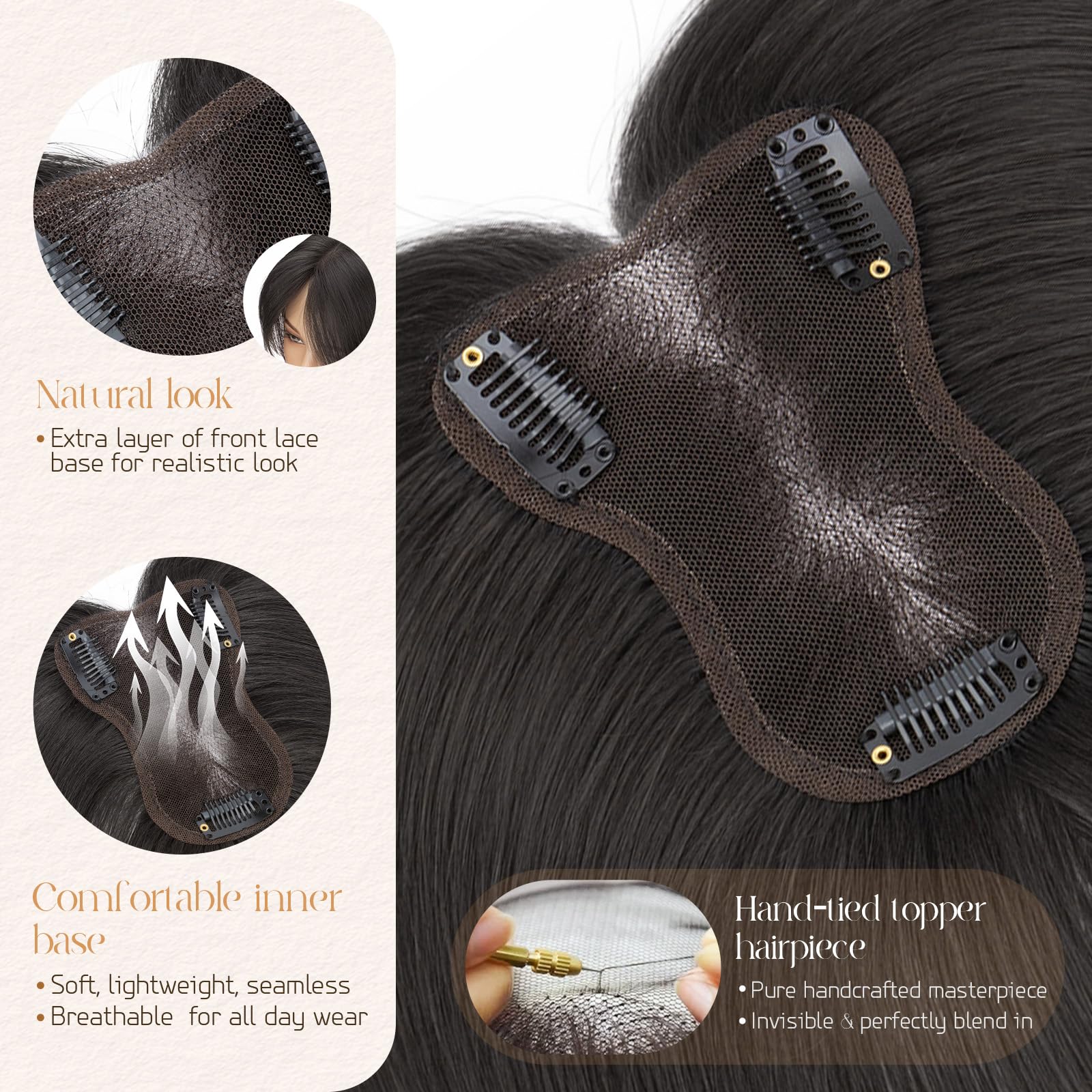 Rich Choices Hair Toppers for Thinning Hair Women Real Hair 8 * 11cm Silk Base Human Hair Topper Short Hairpieces Clip in Straight Remy - Image 3