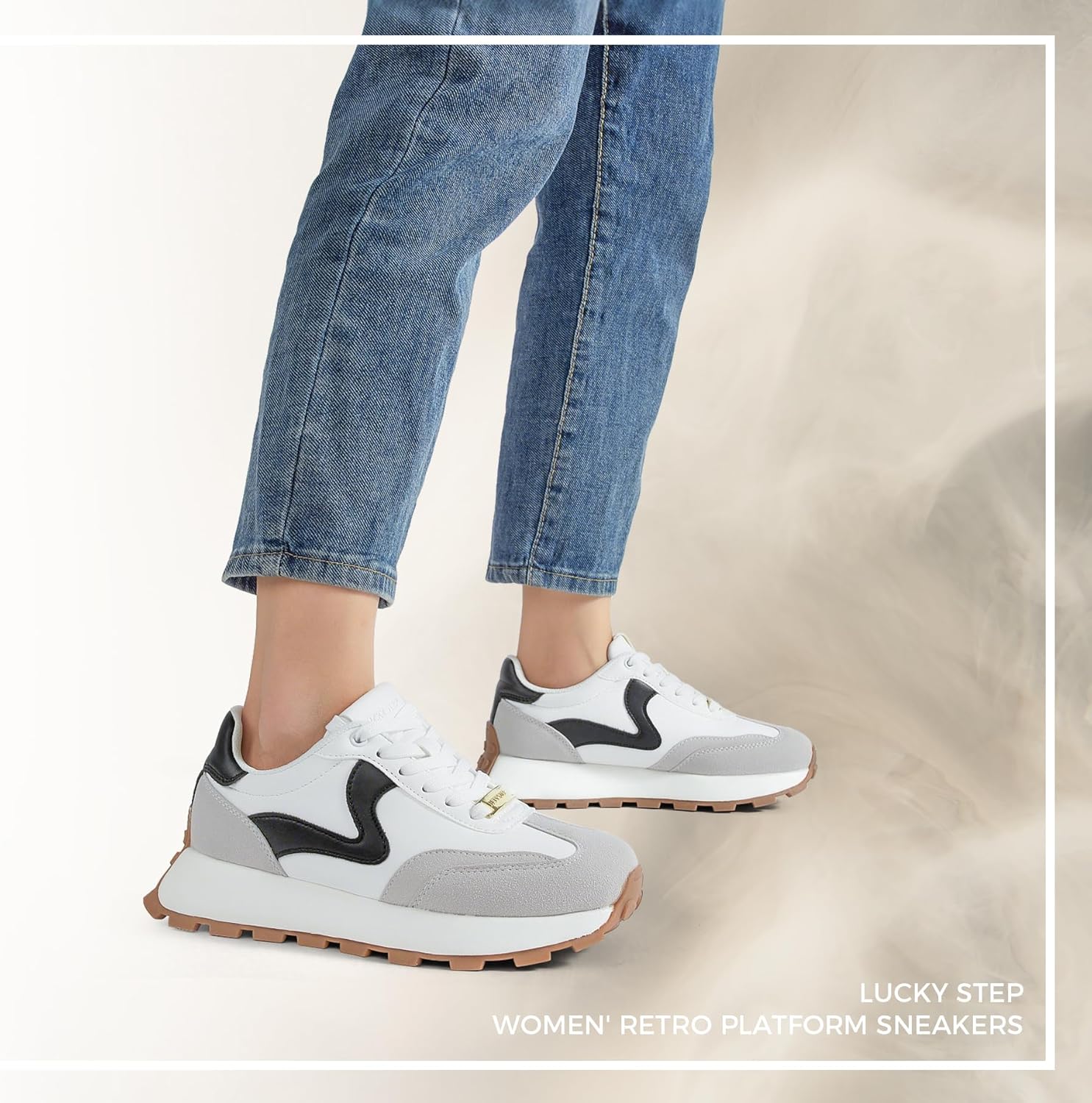 LUCKY STEP Women's Platform Retro Sneakers Classic Tennis Fashion Casual Anti-Slip Lace-up Walking Shoes Running Trendy Color Block Green Footwear - Image 9