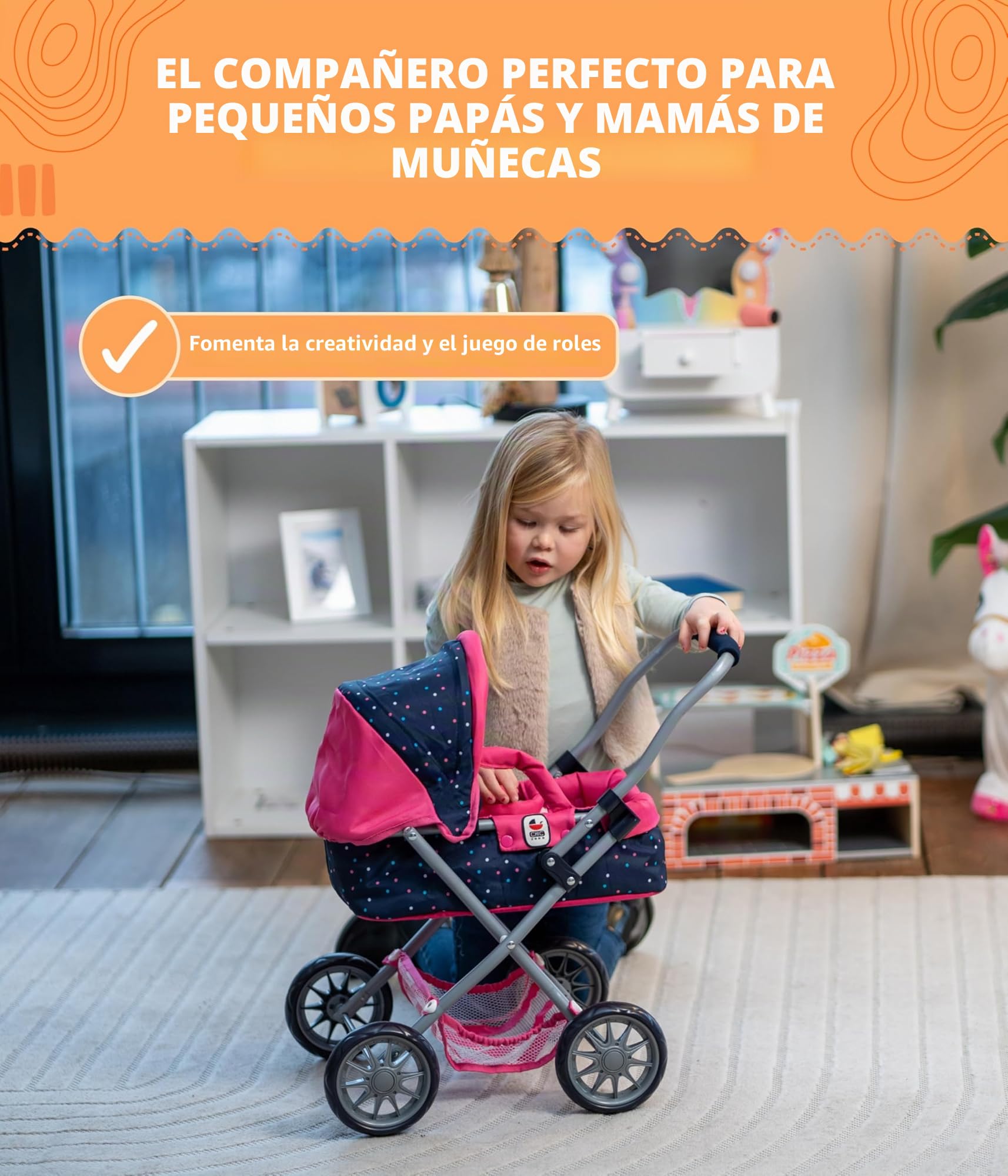 Bayer Chic 2000 - Cochecito de muñecas Smarty, pequeño Cochecito para niños a Partir de 2 años, Cochecito de Juguete, Confeti, Color Rosa