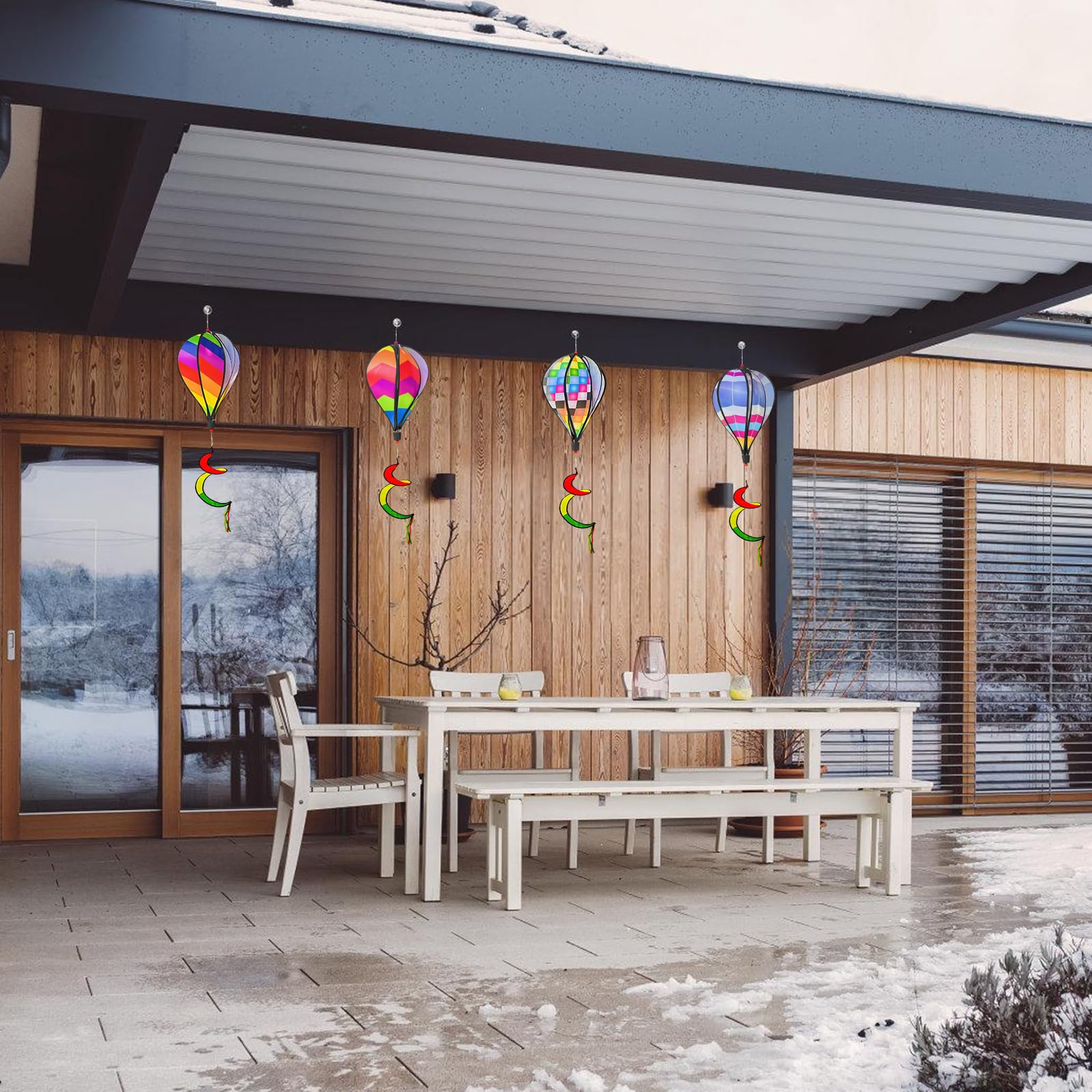 Set di 4 scacciapensieri con decorazione a mongolfiera, 110 cm, con telaio in PVC, resistente ai raggi UV, per terrazze e balconi