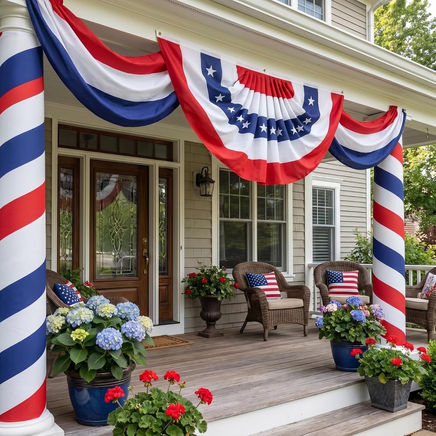 Chumia 4th of July Decorations Outdoor Large 3 x 6 ft Patriotic American Pleated Fan Flag Bunting and 26 ft Red White and Blue Bunting Banner 250 Anniversary Flag for Outside Memorial Veterans Day