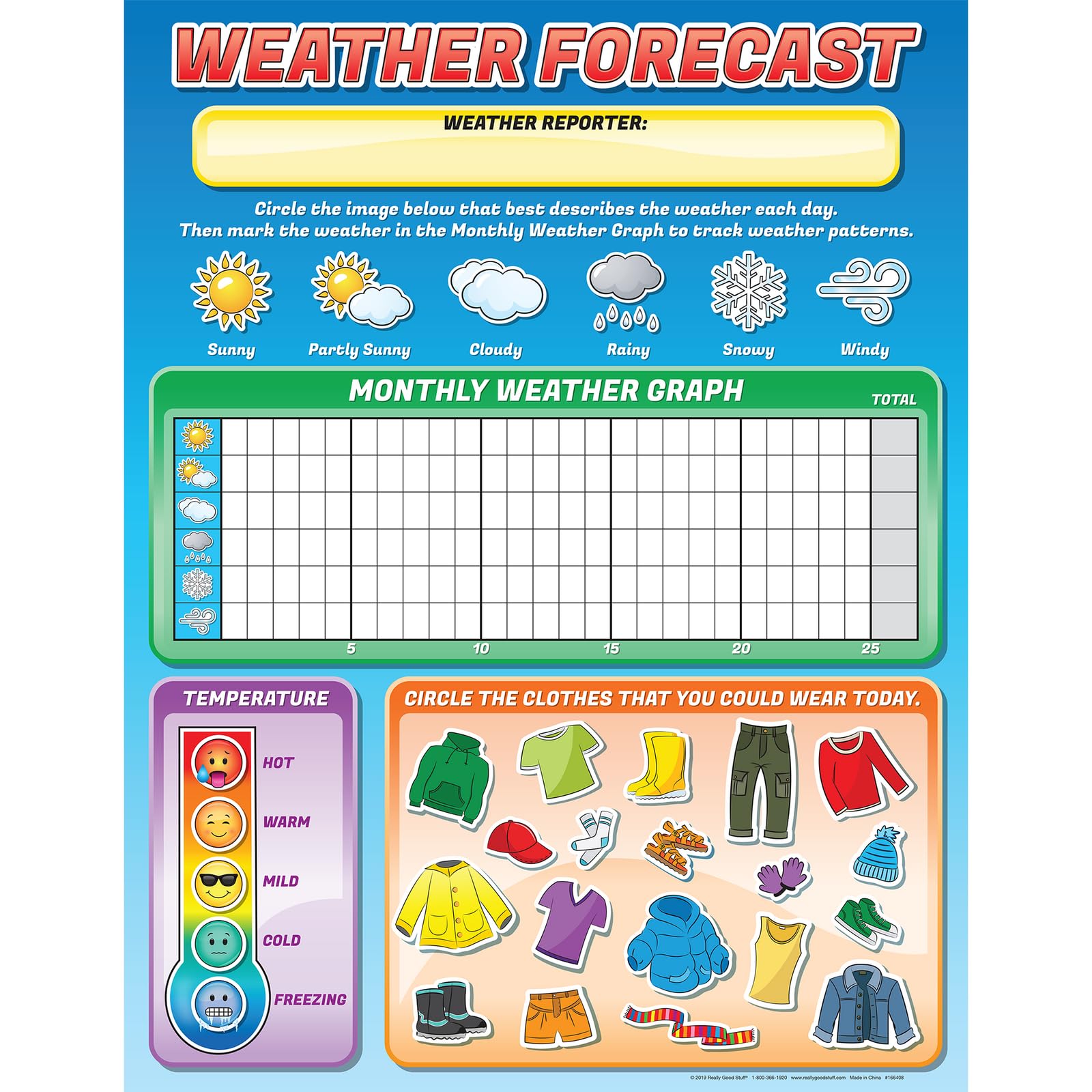 Really Good Stuff Jumbo Magnetic Dry Erase Weather Chart 17"x 22"