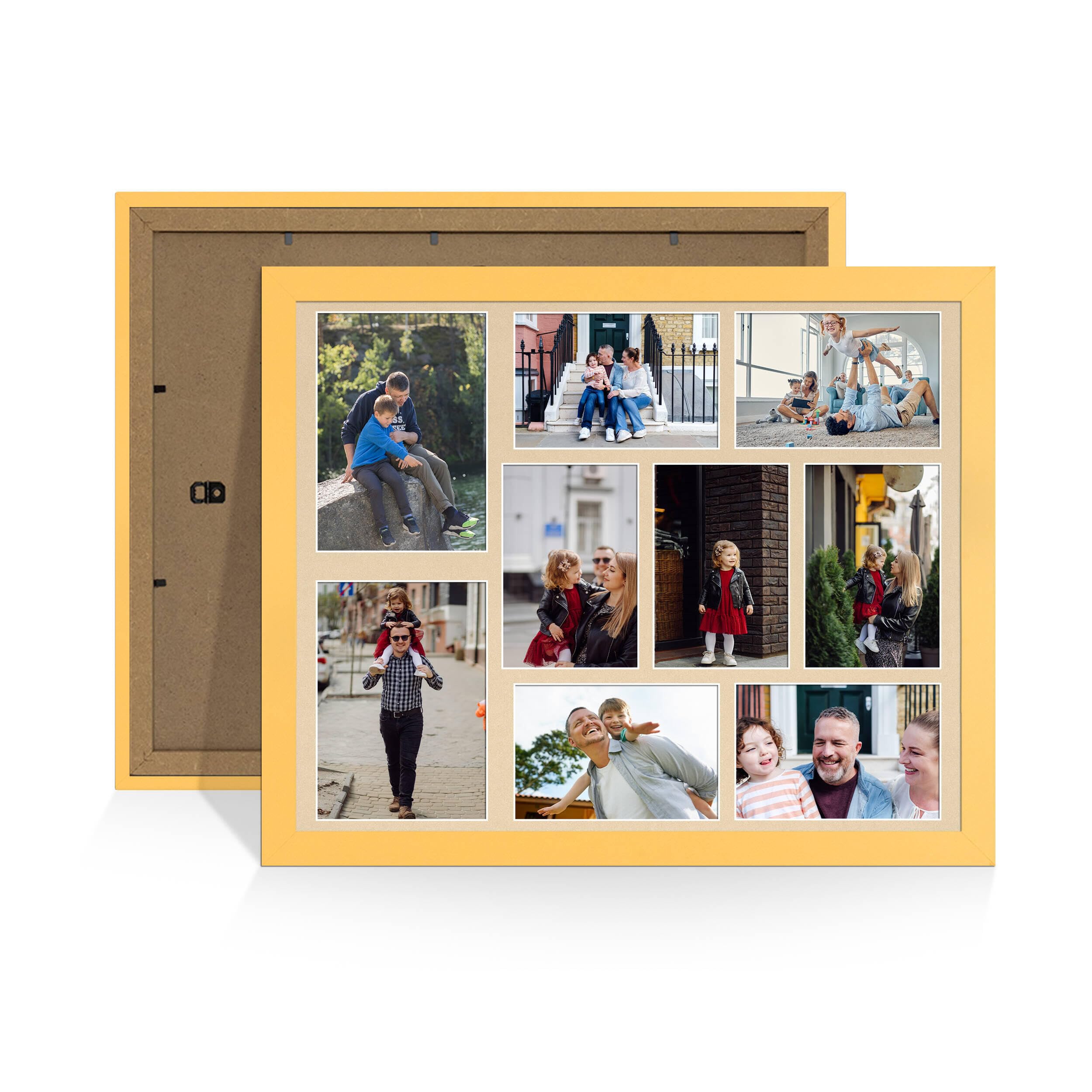 Alison Kingsgate Matte Yellow 20x16 Photo frames for multiple pictures -9 Apertures Collage Frame with Ivory Mount - Holds (2x) 7x5 & (7x) 6x4 Photos - Engineered Wood & Perspex