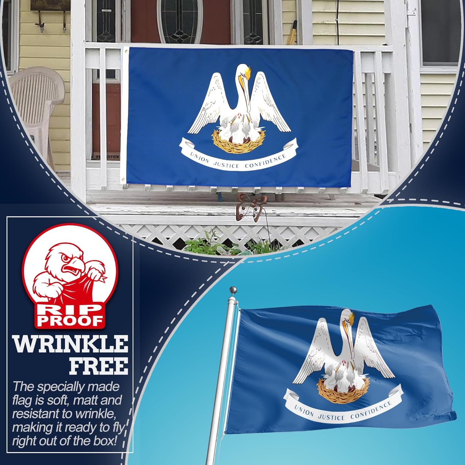 Anley Rip-Proof Double Sided 3-Ply Louisiana State Flag 3x5 Foot - Vivid Color, Canvas Header and Wrinkle Resistant - The Strongest, Longest Lasting Louisiana LA Flags 3 X 5 Ft