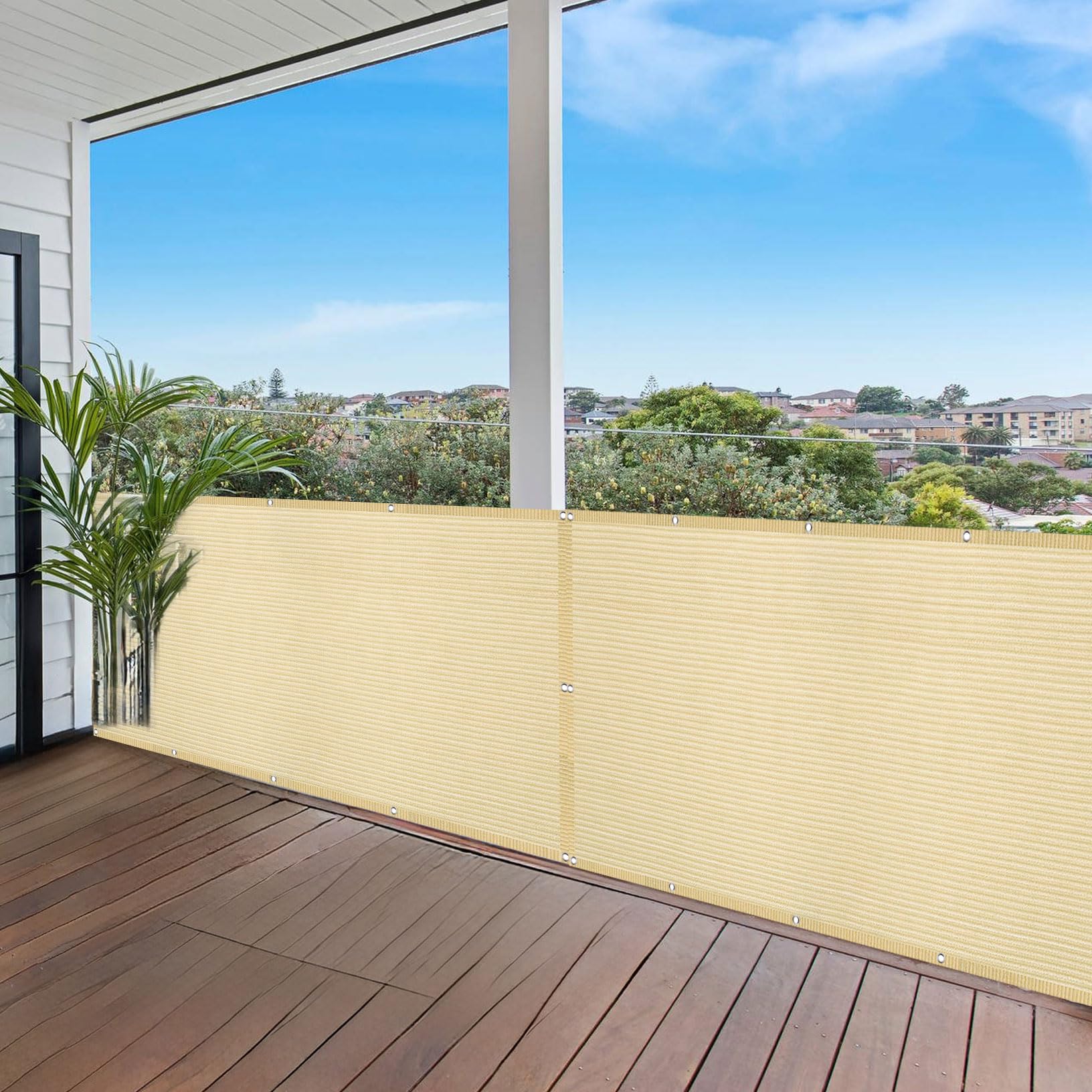 Siatka Ochronna Na Balkon 500 x 650 cm Wiatroodporna, Wytrzymała Ogrodzenie, Siatka Ochronna Na Balustradę Odporna Na Rozdarcie Na Taras Ogrodowy, Patio, Balkon, Kolor kremowy