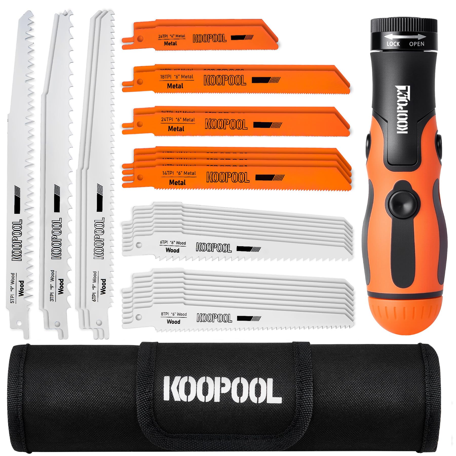 33-Piece Reciprocating Saw Blade Set, Hand Saw Includeded, Metal & Woodcutting Blades with 2-in-1 Manual Saw and Screwdriver, Organizer Pouch Included