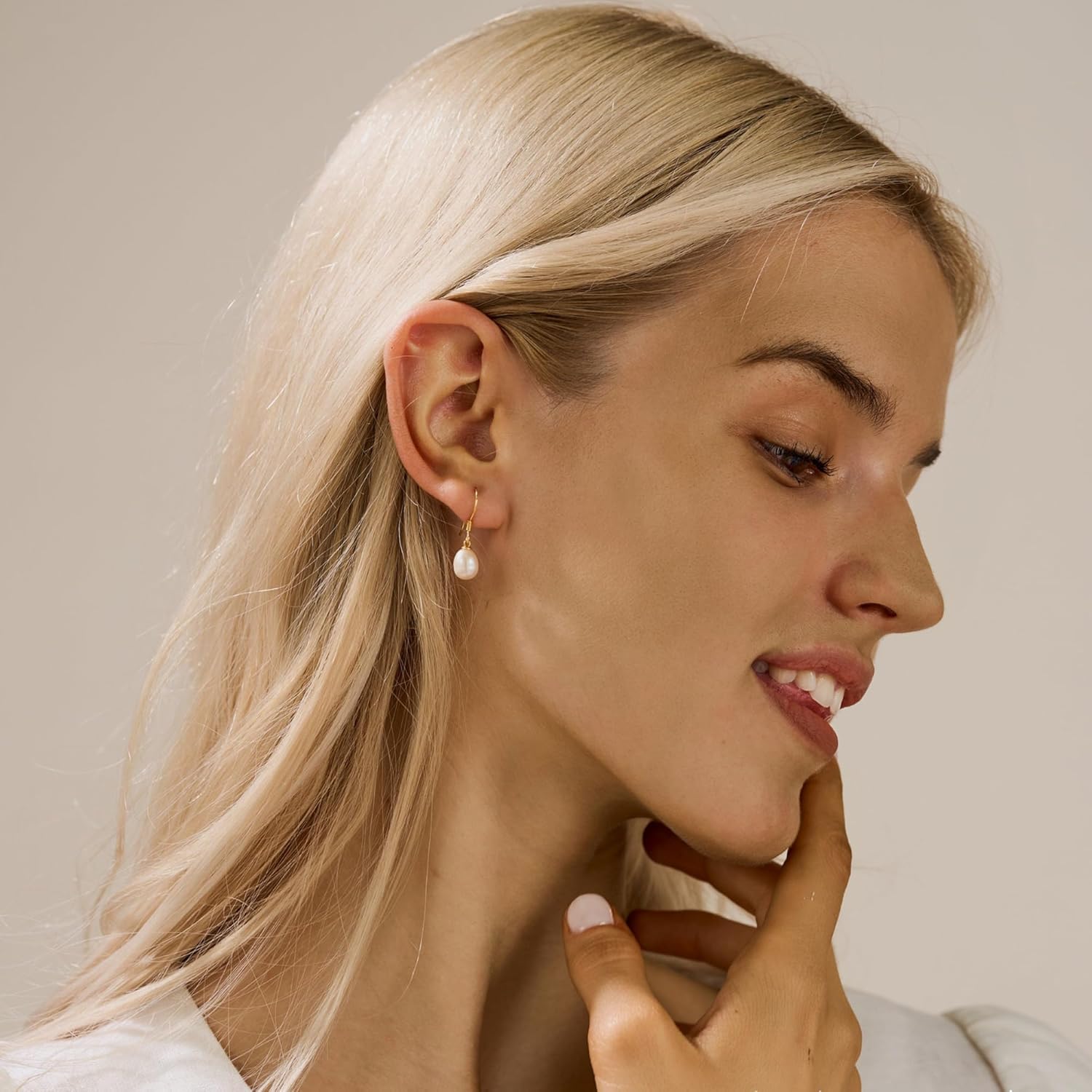 Fezgoat Pearl Earrings for Women-Dainty 14k Real Gold Plated Pearl Sterling Silver Post Trendy Diamond Stud Drop Earrings Bridal Wedding Jewelry - Image 4