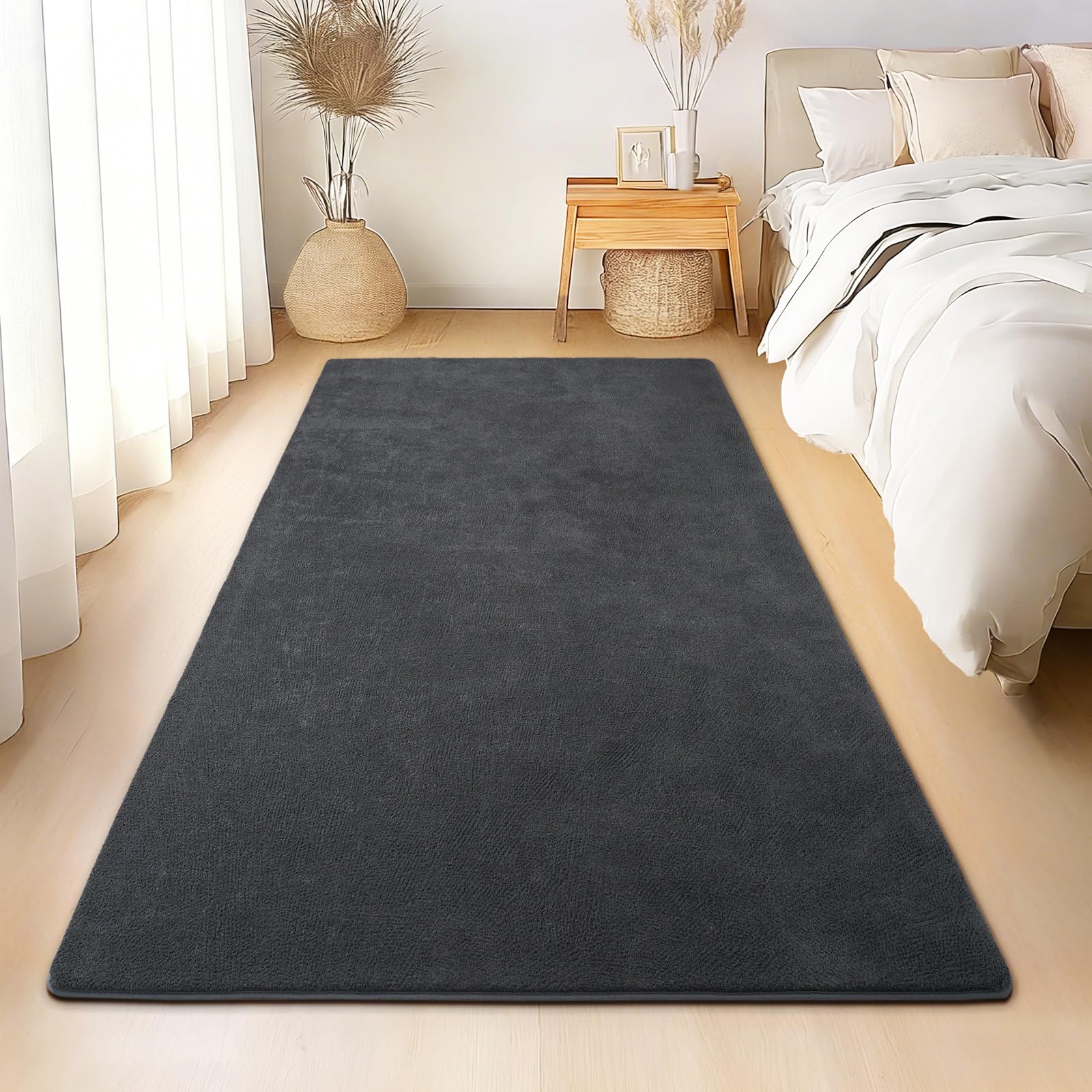 Rezutan Rugs for Living Room Ultra Soft Fluffy Shaggy Carpet Washable Non-Slip Area Rug for Bedroom & Kids Room Cosy Indoor Floor Mat, 80X150cm, Dark Grey — image 1