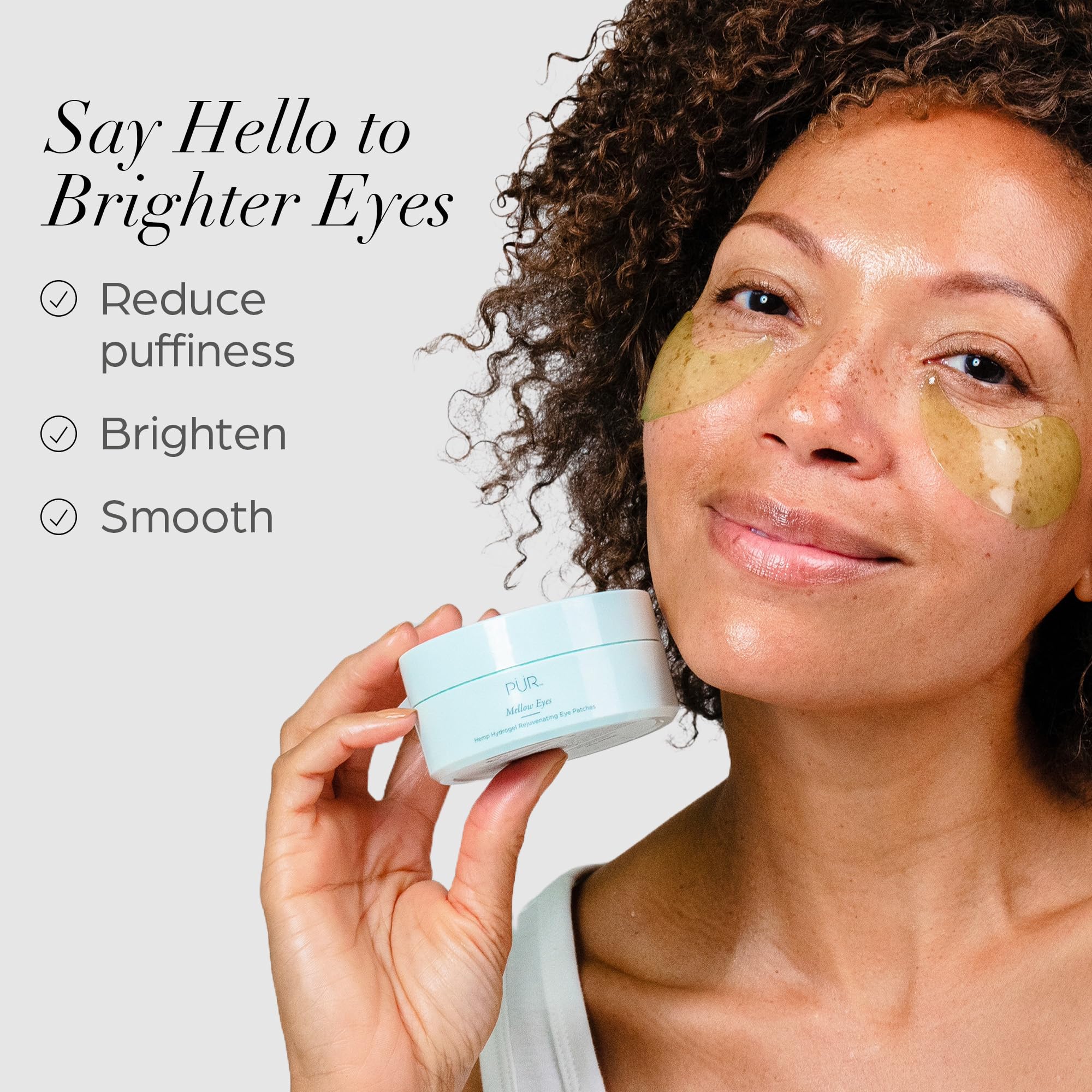 PÜR MINERALS Hydrogel Rejuvenating Under Eye Patches, Mellow Eyes - Hydrates, Plumps & Brightens Under Eye - Hemp Seed Oil, Green Tea Extract, Kiwi Fruit Extract - Cruelty & Gluten Free - 30 Pairs