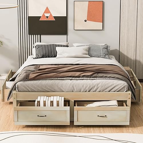 Miniatura 32 de SOFTSEA Cama de almacenamiento de tamaño individual con cajones de almacenamiento, no necesita somier (cereza) Cereza,Blanco,Gris (Antique