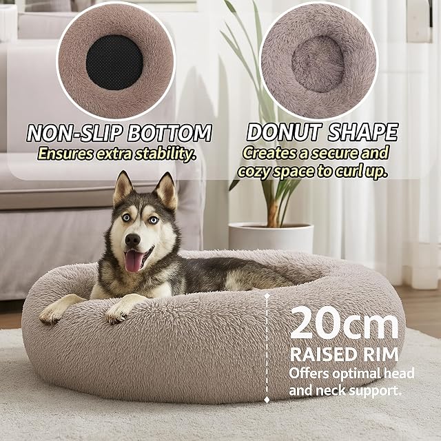 Foto 3 de 7 de Cama calmante para gatos, cama redonda de felpa esponjosa para perros, acogedora, suave, lavable