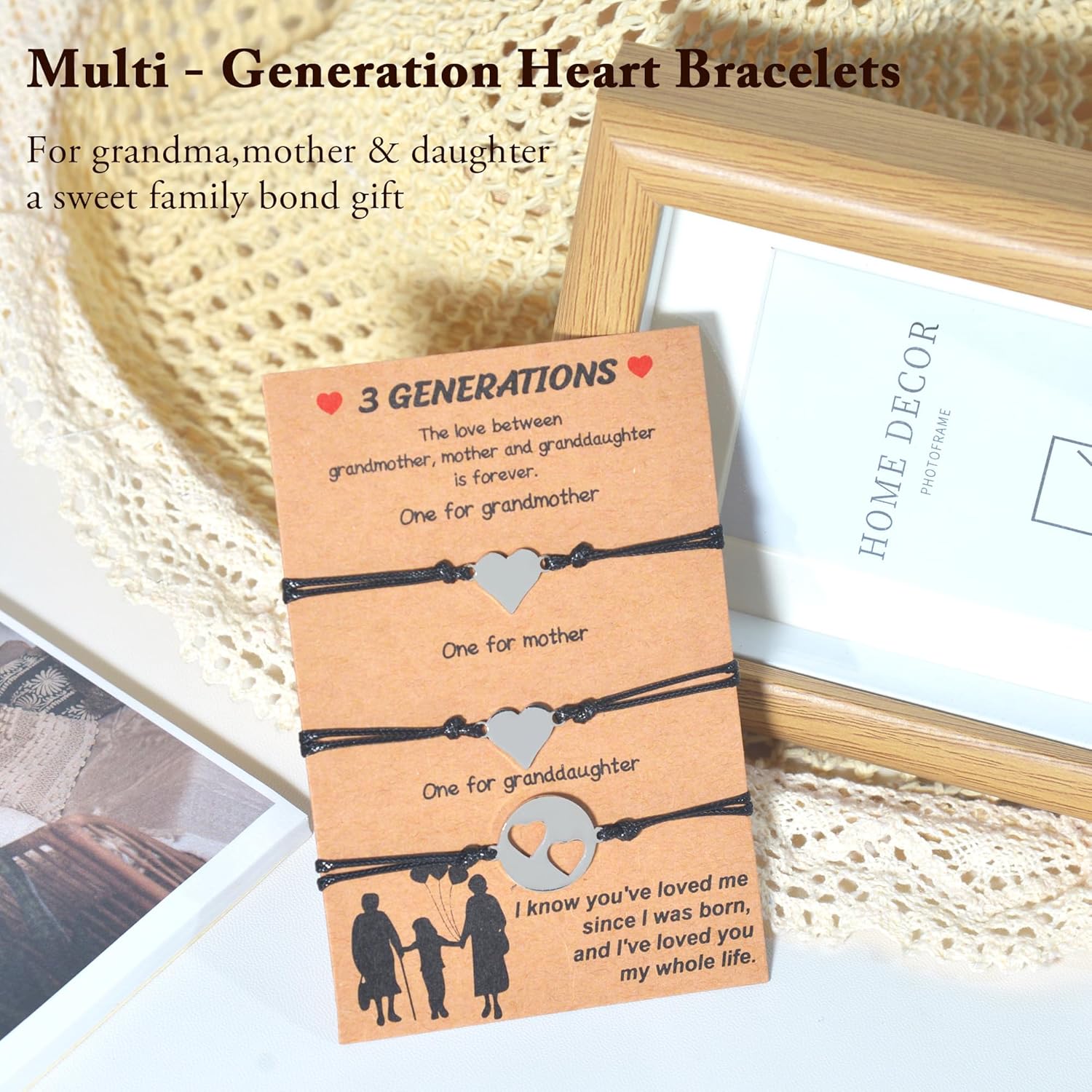 3 Generations Heart Bracelet Set,Grandmother Mother Daughter Bracelets Set Matching Jewelry,Mothers Day Gifts Christmas Jewelry Gift for Grandma Mom Daughter - Image 4