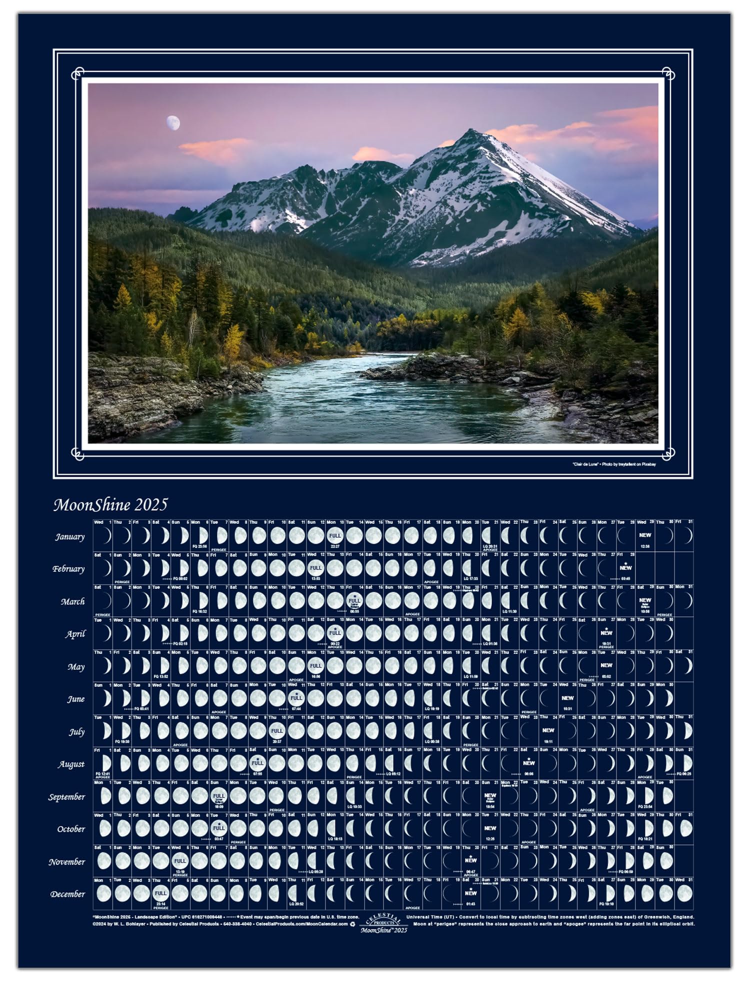Moon Calendar 2025, MoonShine, Landscape