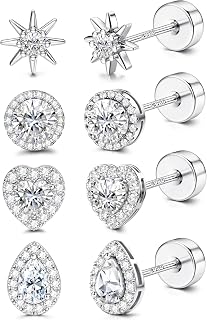 4 Pairs Earrings Set Earrings Silver 925 16K Gold Plated Flat Closure Earrings Surgical Steel Nickel Free Earrings Gold Silver for Women Men Tragus Helix Piercings Ear