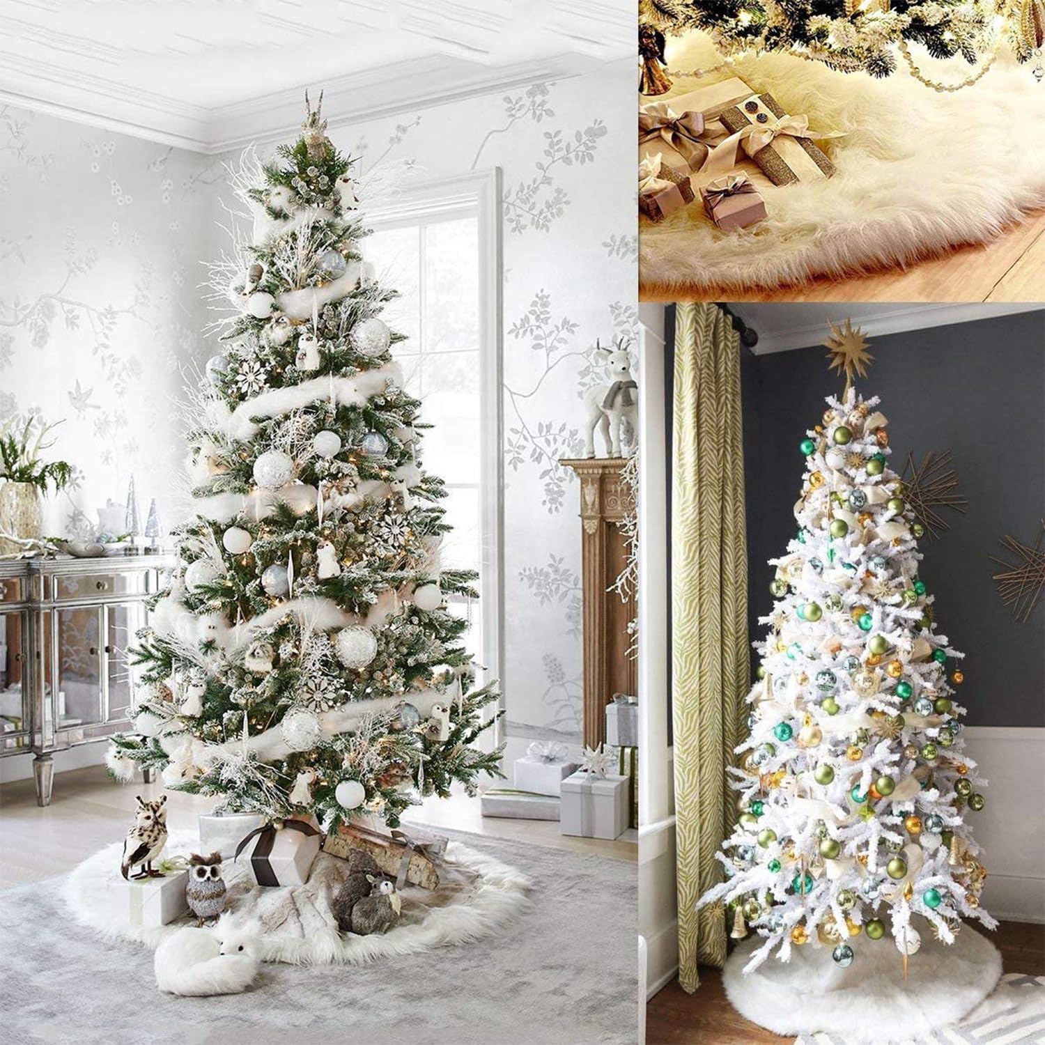 Falda de Árbol de Navidad, Manta de árbol de Navidad Blanco,Base del Árbol de Navidad,Felpa Alfombra Arbol de Navidad,Falda para árbol de Navidad de Piel sintética (Ø 78 cm)