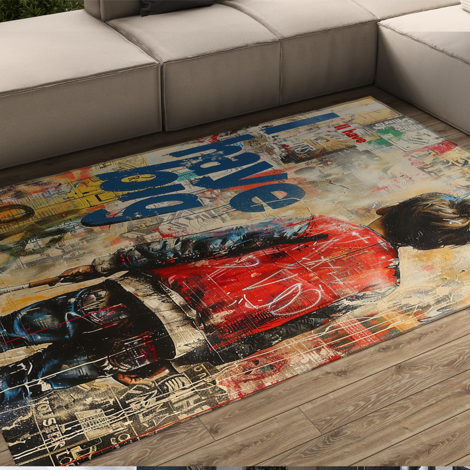 Tapis doux antidérapant pour sécuriser le sol de la cuisine avec un style Banksy coloré