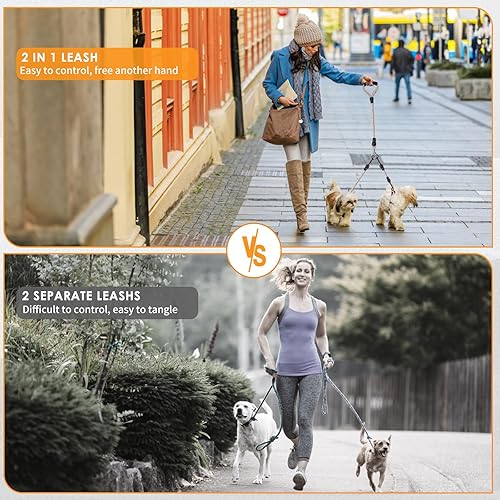 Miniatura 5 de Correa pesada de dos vías para perro, 2 correas reflectantes desmontables giratorias de 360 sin enredos, con mango acolchado suave, para caminar y