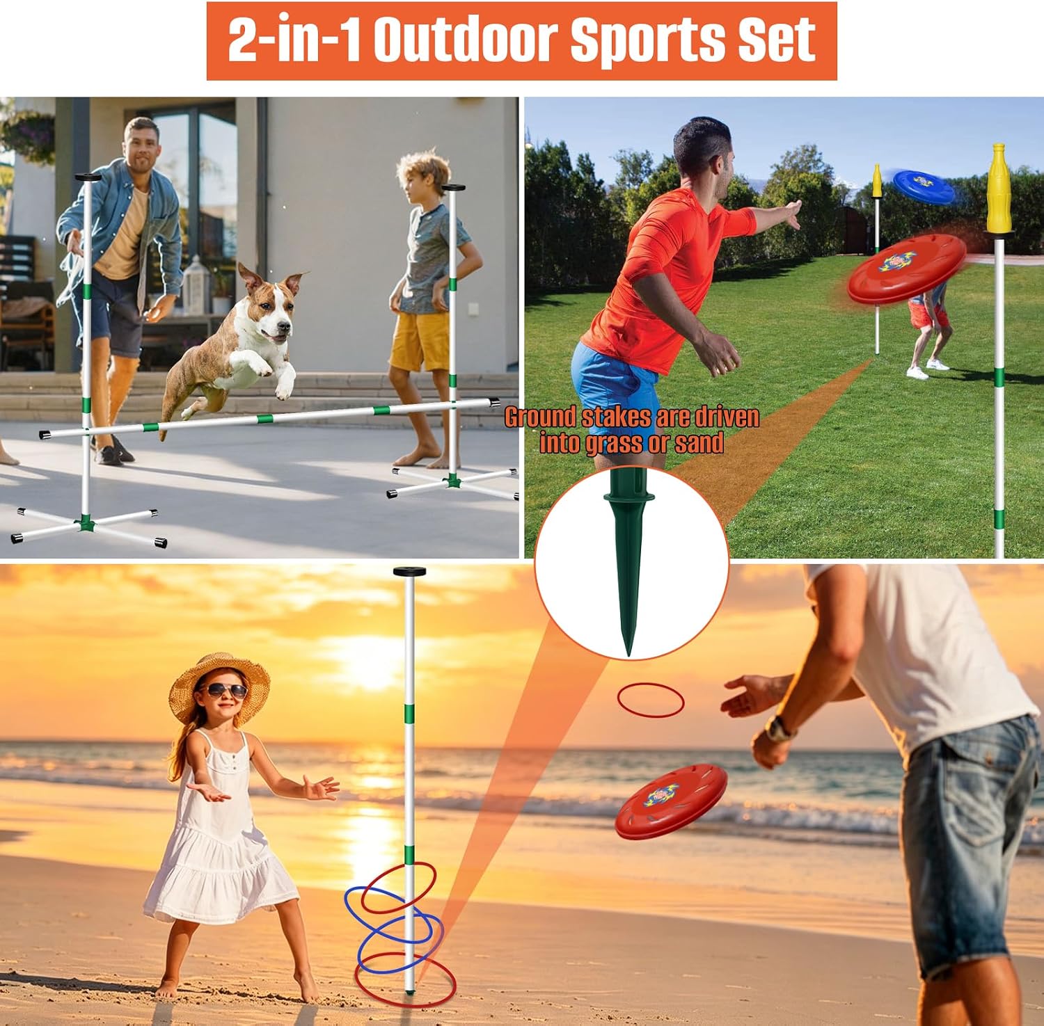 Kovshuiwe Flying Disc Game Set, Bottle Smash Disc Toss Game | Outdoor Team Game, Disc Toss Games Height Adjustable Bottle Drop Set-Play at the Beach, Lawn, Backyard, Park, Tailgating