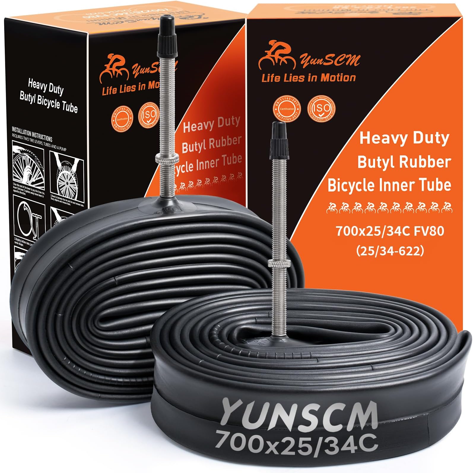 YunSCM 2PCS 700C Bike Heavy Duty Tubes 700x25C 700x28C 700x30C 700x32C 700x34C ETRTO 25/34-622 FV80mm Long Presta Valve 28" Inner Tubes Compatible with 700x25C/28C/30C/32C/34C bike Tyre Tubes