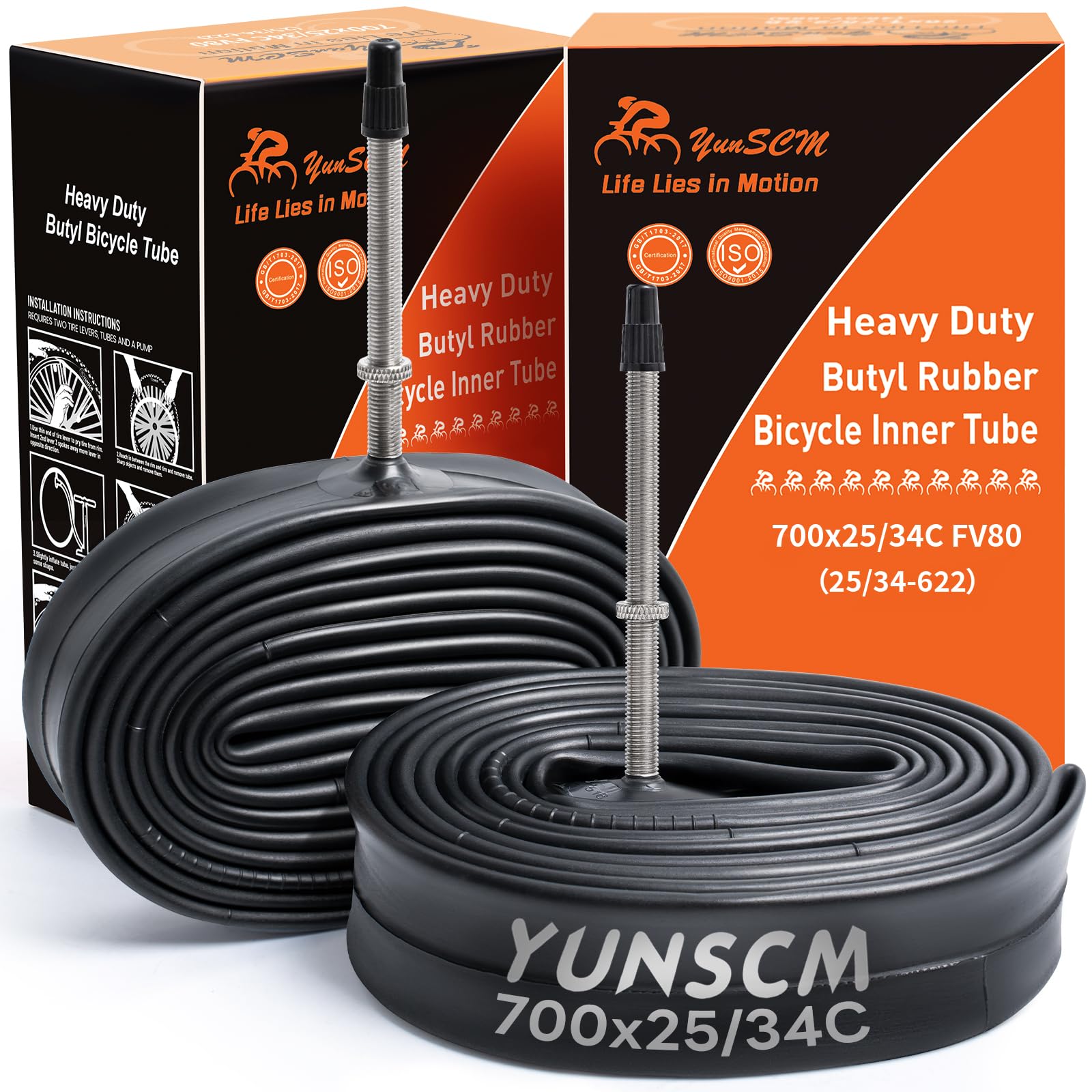 YunSCM 2PCS 700C Bike Heavy Duty Tubes 700x25C 700x28C 700x30C 700x32C 700x34C ETRTO 25/34-622 FV80mm Long Presta Valve 28" Inner Tubes Compatible with 700x25C/28C/30C/32C/34C bike Tyre Tubes