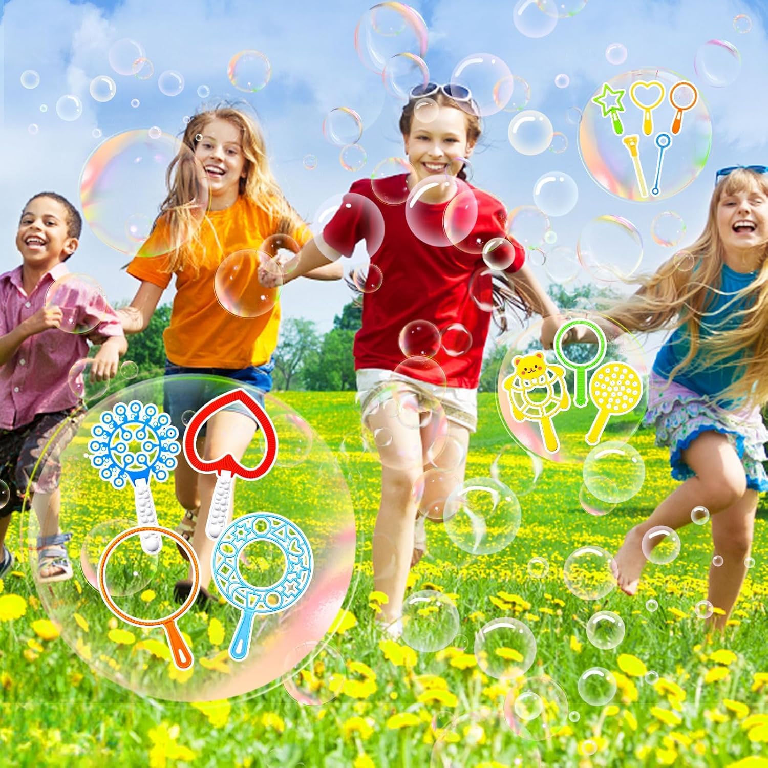 Kit de Pompas de Jabon, 28 Piezas Varita de Burbujas Juego de Pompas Gigantes de Jabón para Niños, Maquina de Burbujas para Juegos al Aire Libre para Niños, Playa, Picnic, Fiestas, Cumpleaños