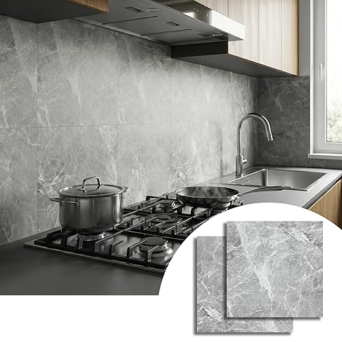 Azulejo de suelo de 12 pies cuadrados para despegar y pegar, suelo de vinilo de mármol mate gris Atenas para baño, cocina y caravana. Protector