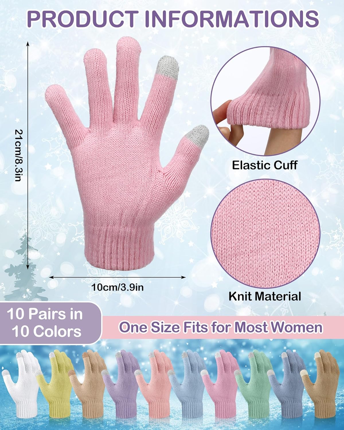 Shihanee 10 Pairs Bulk Winter Gloves for Women Touch Screen Warm Fleece Elastic Knit Cuff Texting Gloves for Cold Weather - Image 2