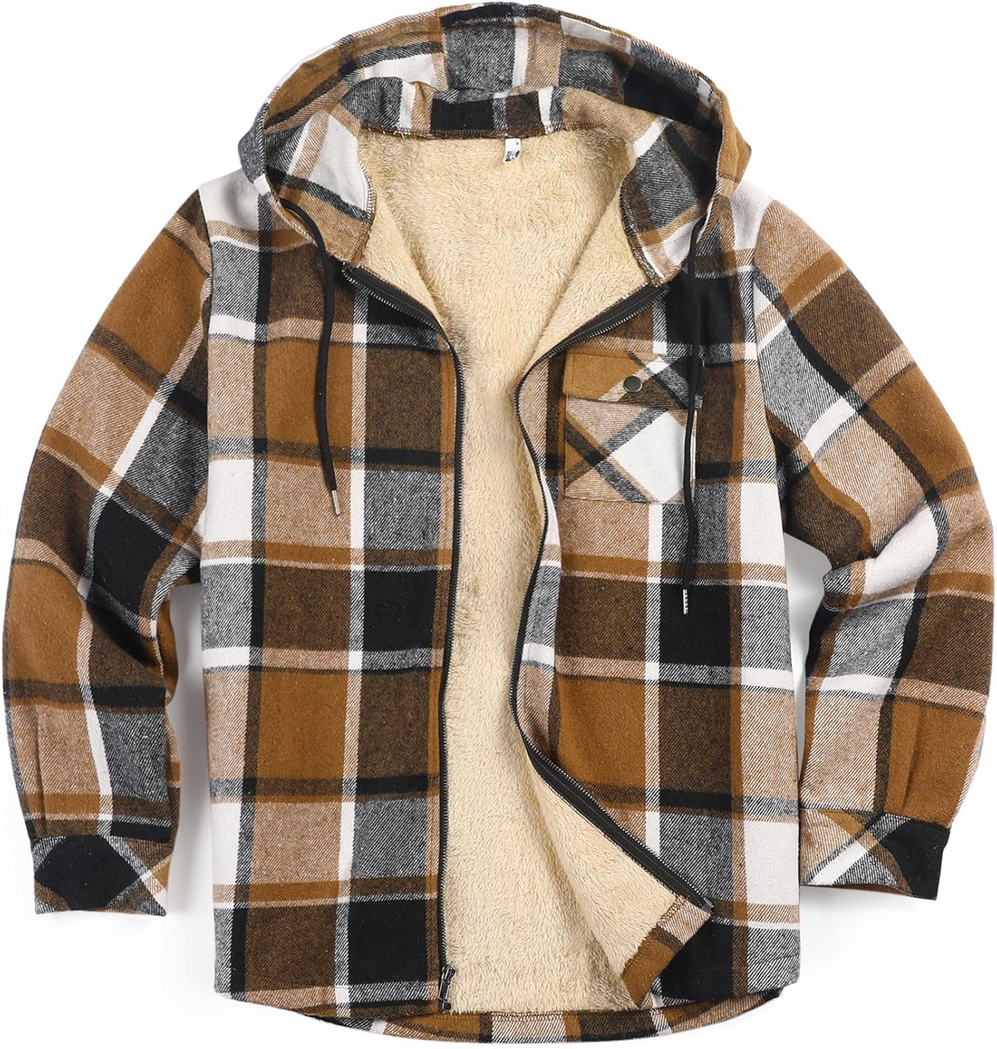 COOFANDY Men Flannel Zip Up Hoodie Fleece Lined Flannel Shirt Jacket Brown Sherpa Zipper Jacket Plaid Winter Jacket - Image 5