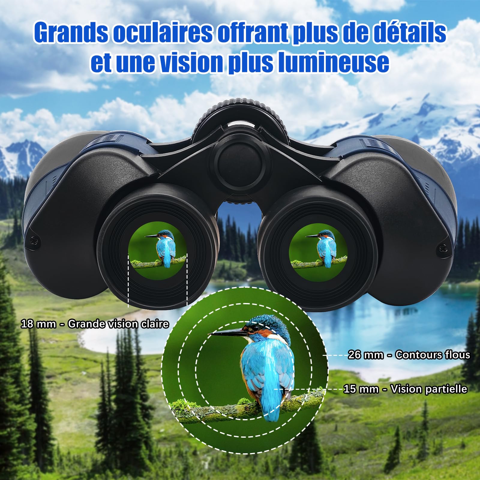 Jumelles 20x50 pour Adultes avec BAK4 Prism, FMC lentille, Compact, pour Observation des Oiseaux, Concerts, Chasse et Jeux de Sport, Jumelles pour Adultes et Enfants avec Adaptateur pour Smartphone