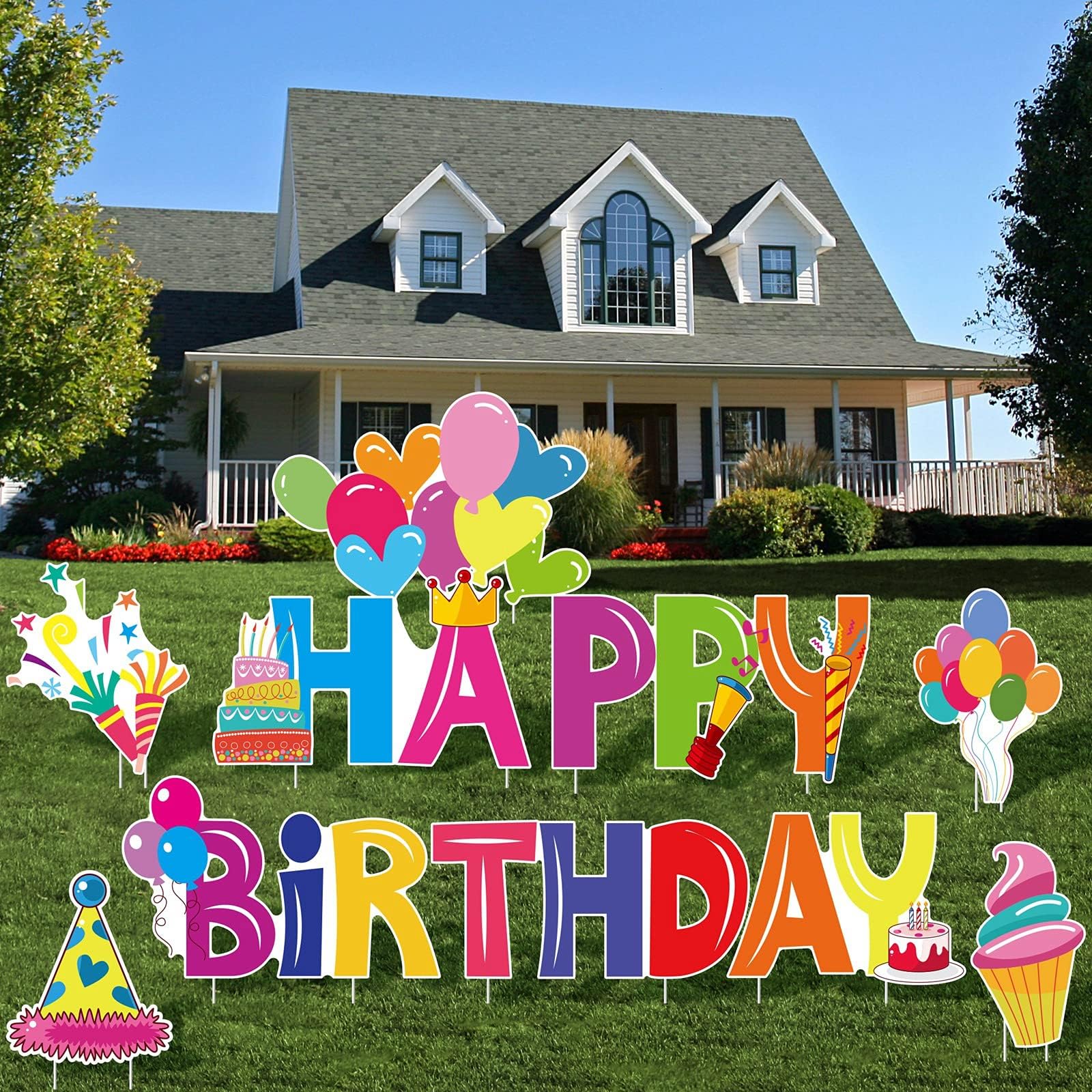 Amazon.com : URATOT 10 Pieces Happy Birthday Lawn Yard Signs with ...