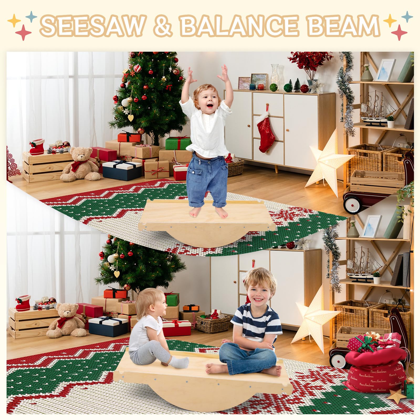 GarveeLife 9-in-1 Montessori Kletterdreieck Set Mit Rutsche, Schaukelbogen | Leiter, Pinball-Spiel Und Wippe, Holz Klettergerüst Für Babys & Kleinkinder, Indoor Spielgerät, Faltbar & Sicher Holzset