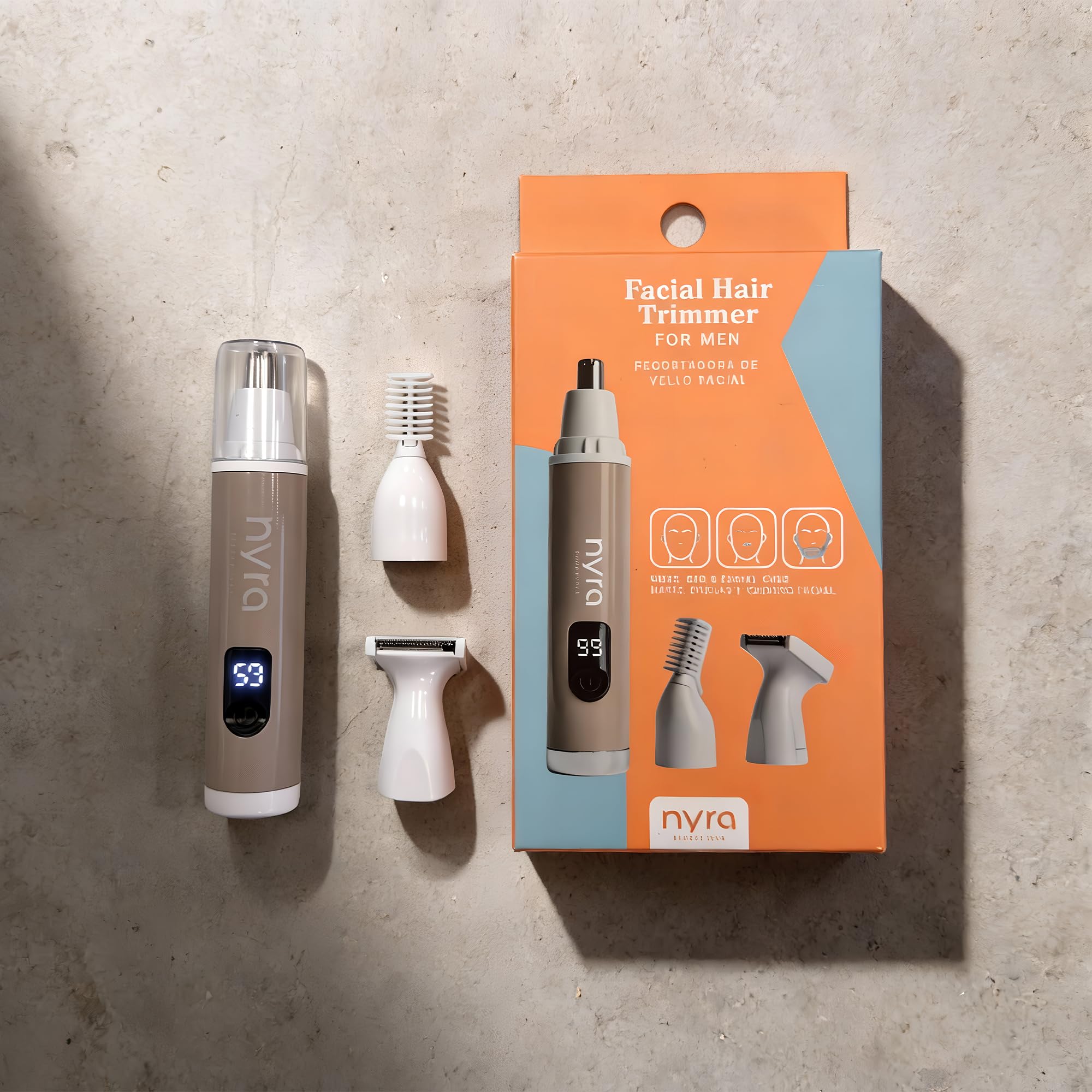 Nyra Facial Hair Trimmer Trimmer 360° - Lama ad arco anti-tiraggio, motore 9000rpm silenzioso, batteria USB 3,7 V/300 mAh | naso, orecchie, sopracciglia e barba, per uomo e donna