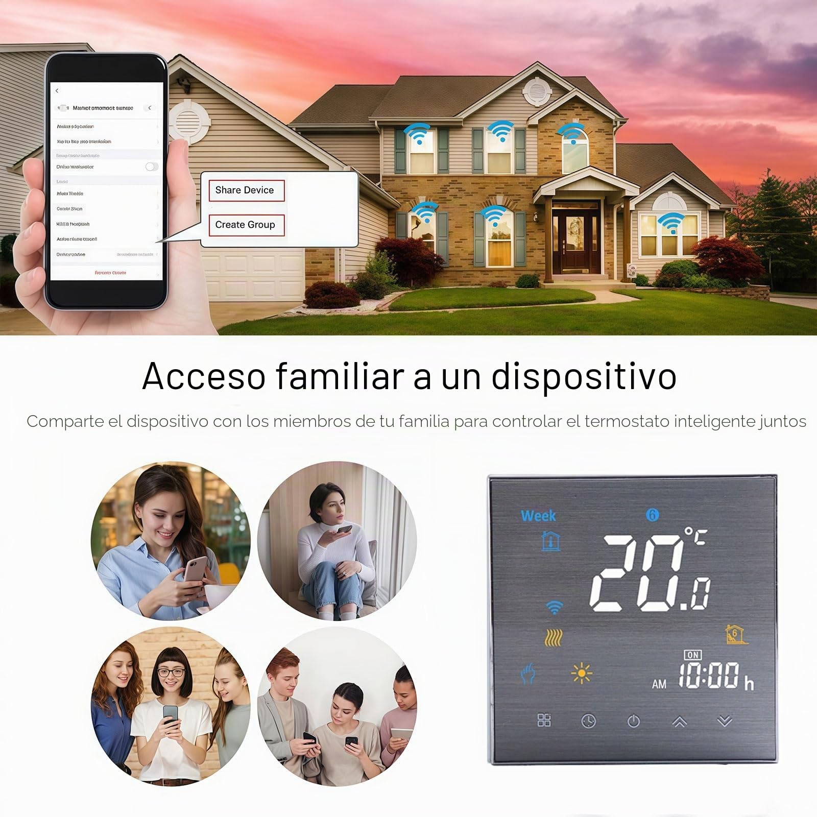 3000 Serie Wi-Fi Termostato - Termostato con Pantalla Táctil Programable para Calefacción o Aire Acondicionado - Control Remoto Desde Teléfono Móvil Compatible con Alexa, Google Home e IFTTT