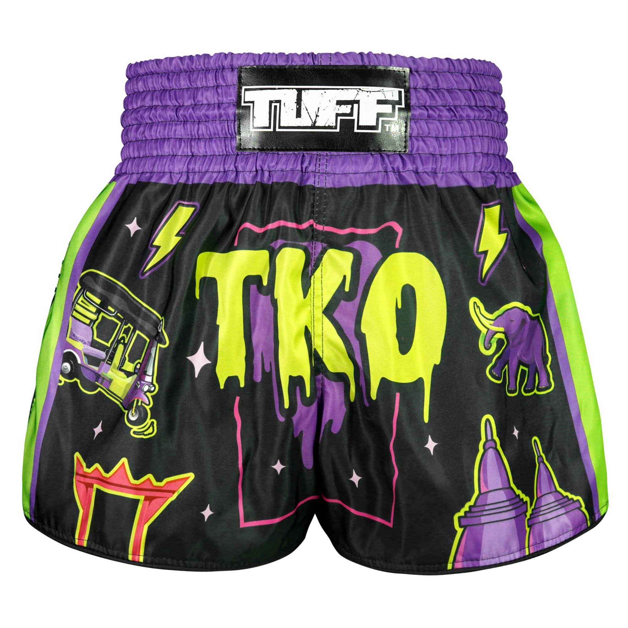 Tuff Sport Muay Thai Boxing Shorts, Retro Styles, Classic Slim Cut, MMA, Kickboxing, Workout Set, Tuf-rms118-blk, Large