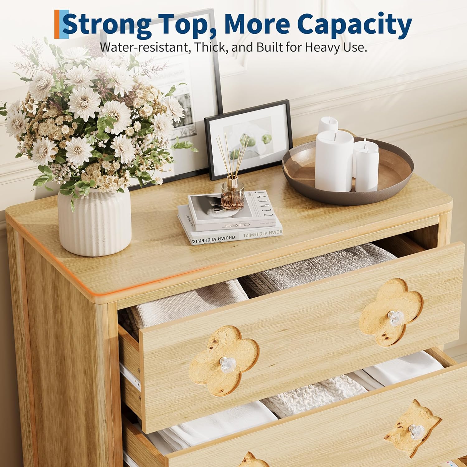 Garvee Dresser for Bedroom, Chest of Dressers 30.4" Tall Dresser for Closet with 3 Decorative Drawer Front Chest with Clothes Storage Cabinet, Drawer Organizer for Bedroom, Living Room, Closet