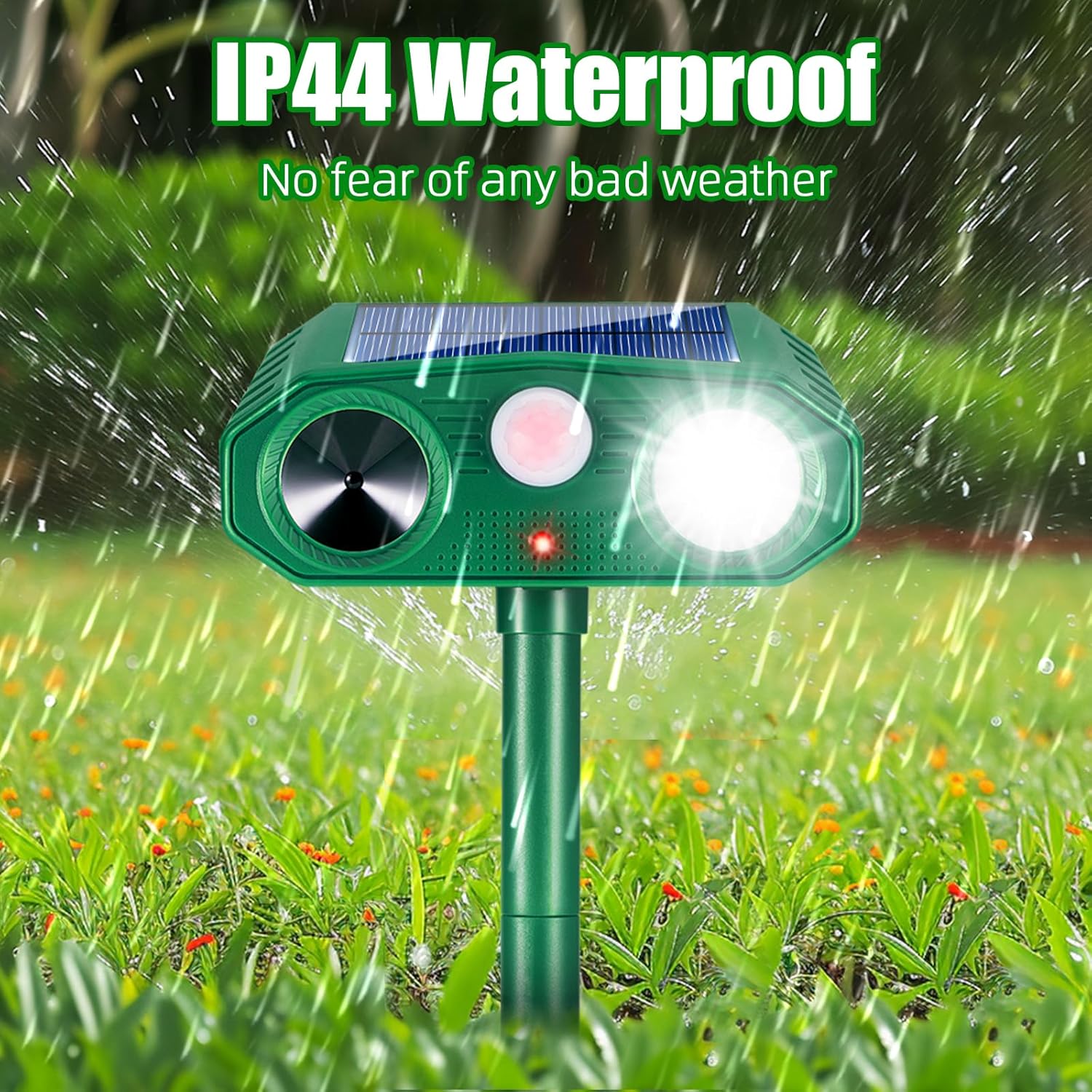 2 Pack Solar Animal Repellent Ultrasonic Outdoor Deer Repellent Devices Cat Deterrent with Motion Sensor Animal Repeller to Raccoon Squirrel Rabbit Dog Skunk with lP66 Waterproof for Yard Lawn