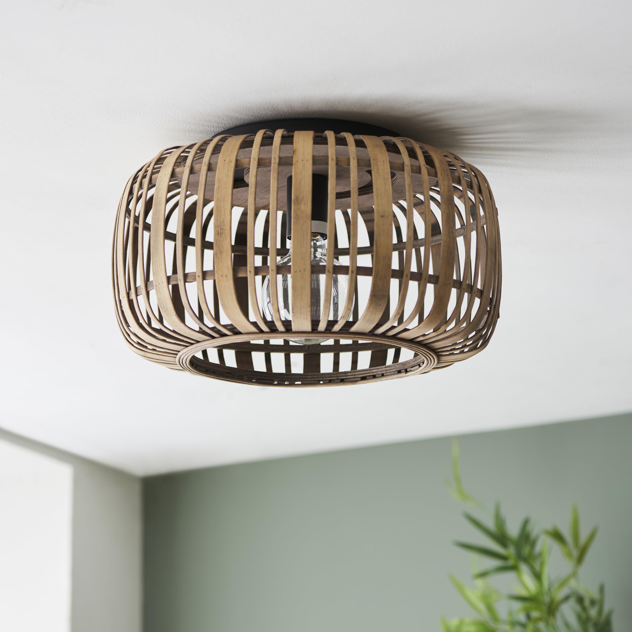 Lightbox Bambus Deckenlampe rund Ø 32 cm, Boho-Stil, E27 Lampe | Natürliche Deckenleuchte fürs Wohnzimmer, Schlafzimmer und den Flur, dekorative Leuchte aus Naturmaterial