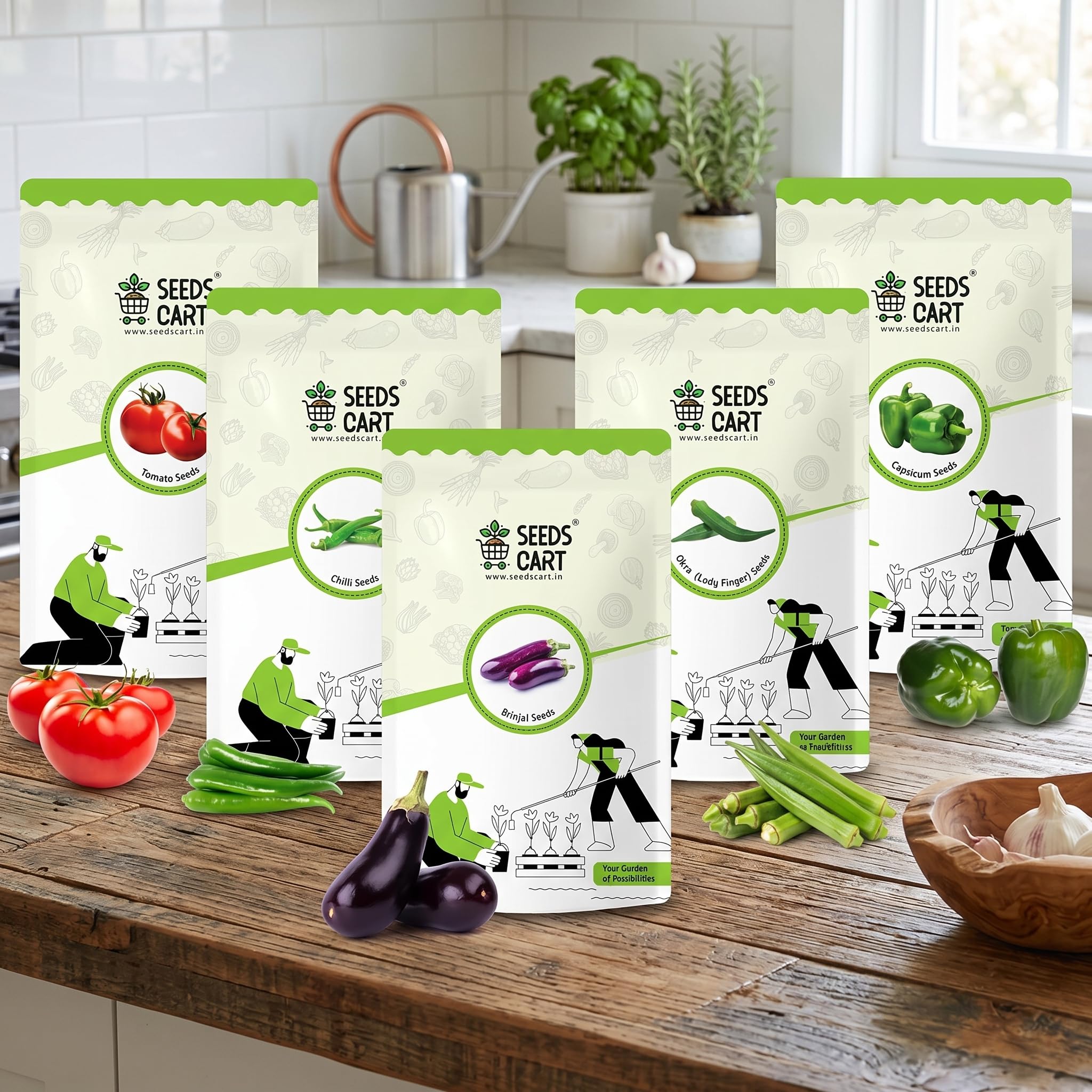 Seeds Cart Indian Veggie Combo (Tomato,Chilli, Brinjal. Okra, Capsicum) Planting Seeds | Non-Hybrid, Open Pollinated And Non-GMO | Vegetable Seed For Farming, Home & kitchen Garden (Approx 960)-image-11