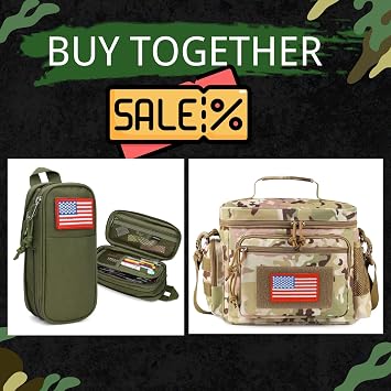 ATRIPACK Tactical Lunch Bag Medium Size Camo-Brown & Tactical Pencil Case for Men Women Teens Boys Girls Green