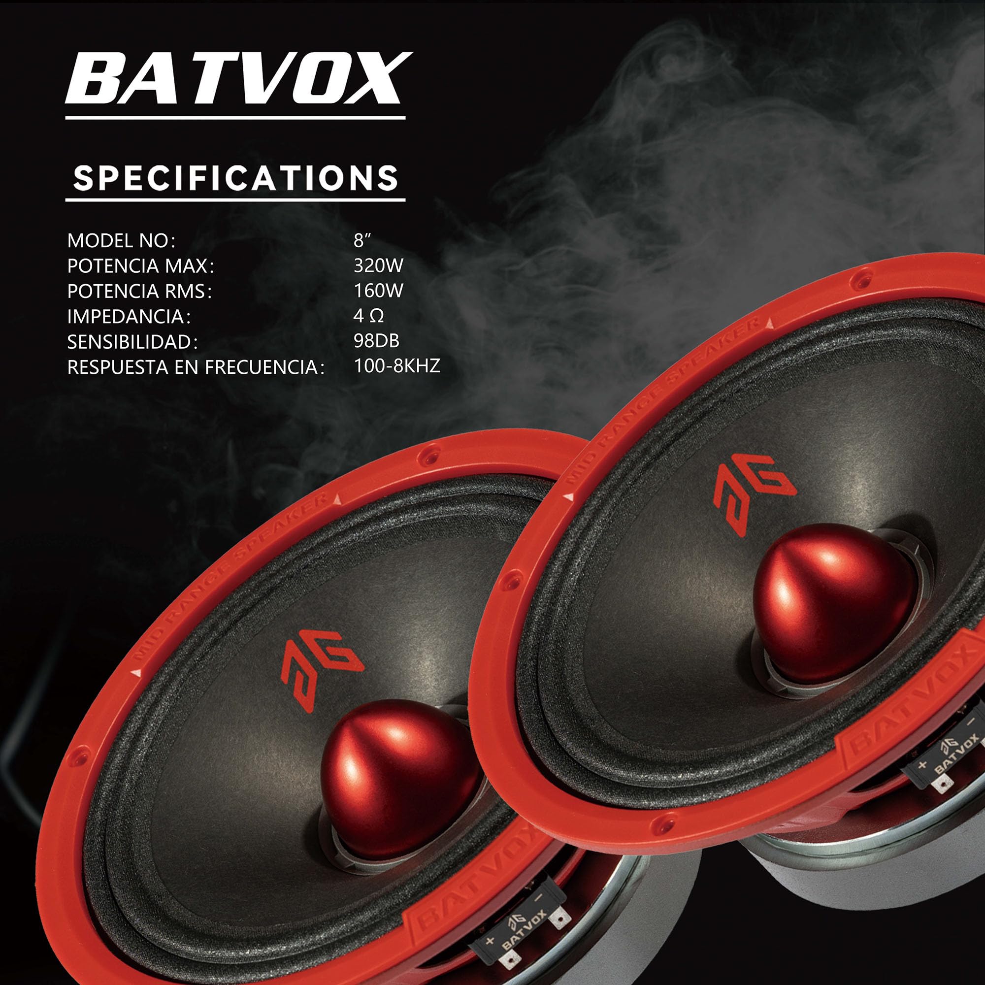 MX80E2 - Altavoces de 8 pulgadas (640 W, 4 ohmios, Red Bullet, calidad premium, para coche o camión, sistema de sonido estéreo, 2 altavoces)
