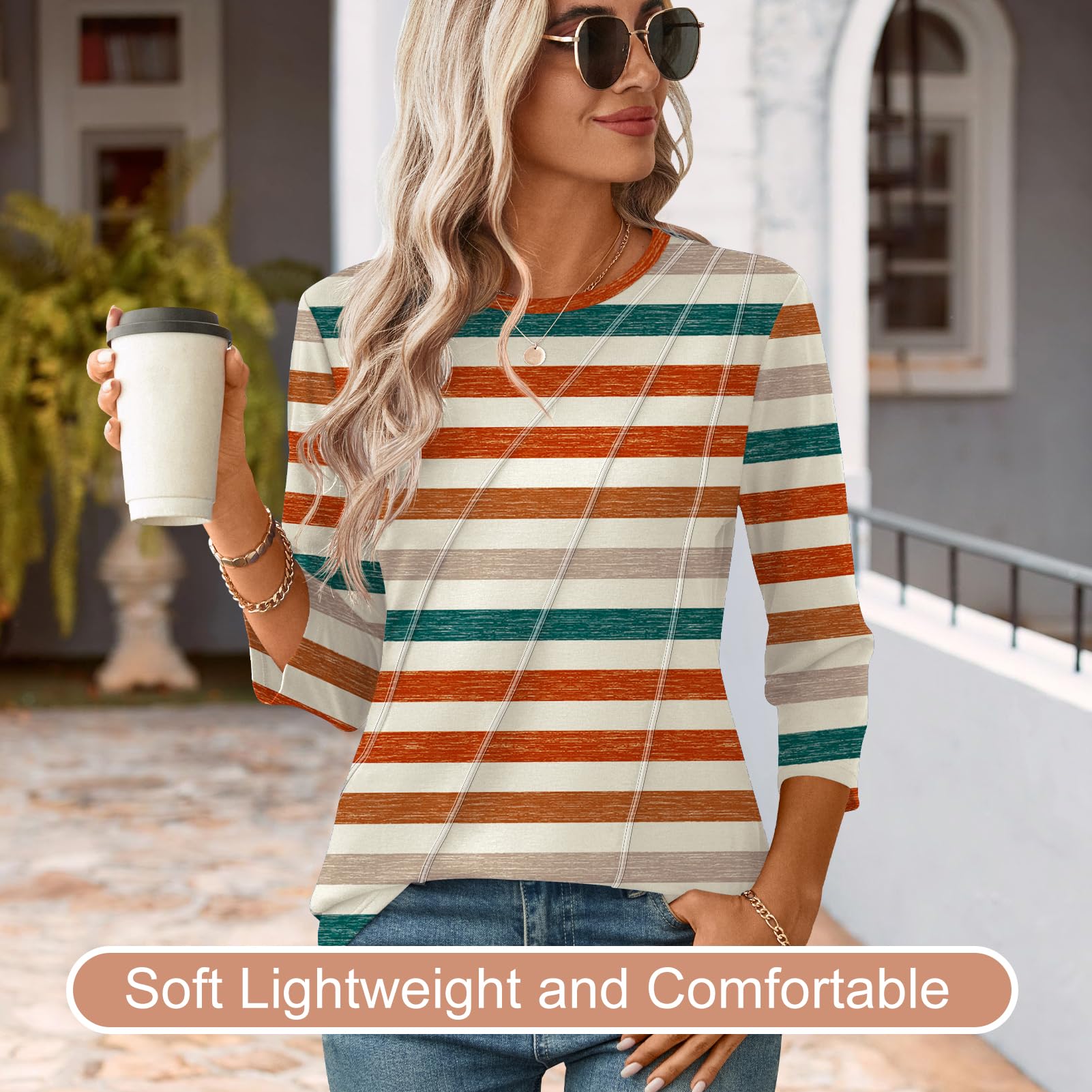 Kistore 3/4 Length Sleeve Shirts for Womens Pleated Summer Tops 2025 Fasion Trendy Spring Blouses - 3