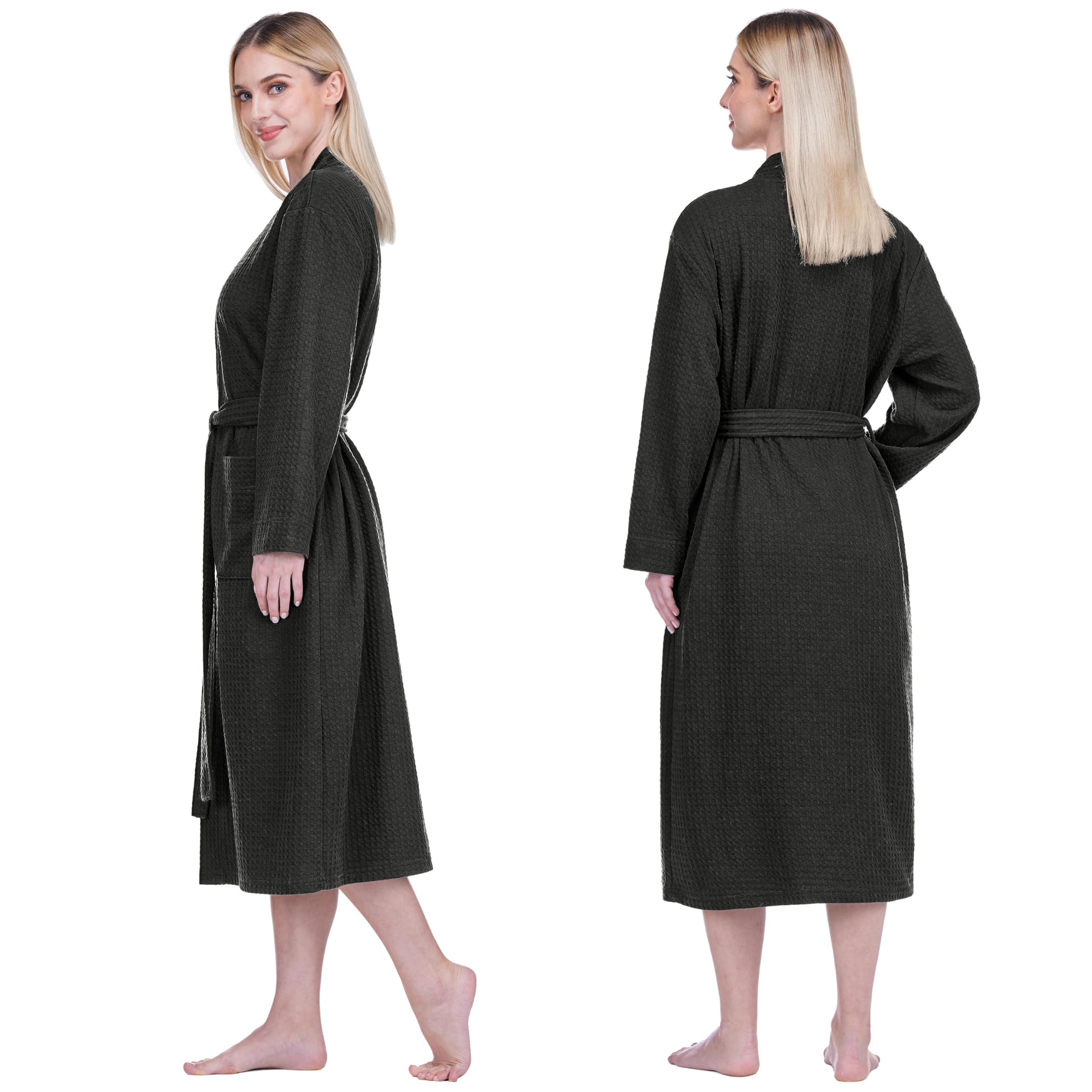 PAVILIA Damski szlafrok kimono z dzianiny waflowej, miękki, przytulny, oddychający, lekki, długi szlafrok z bocznymi kieszeniami pod prysznic, do domu spa