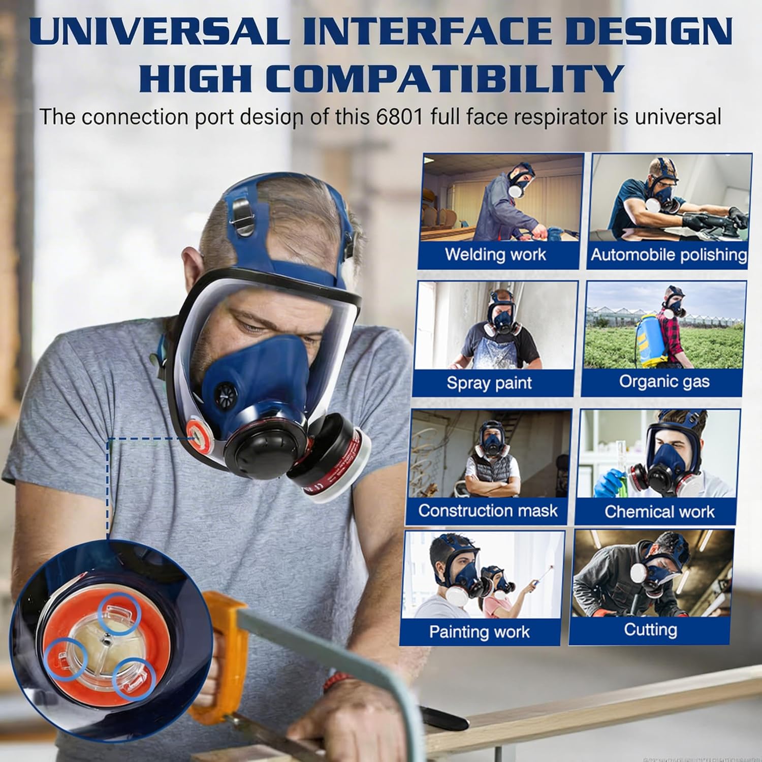 Full Face Respirаtor - Reusable Gas Mask with Activated Carbon Air Filter for Organic Vapor, Paint, Chemical, Welding, Polishing, Sanding&Cutting