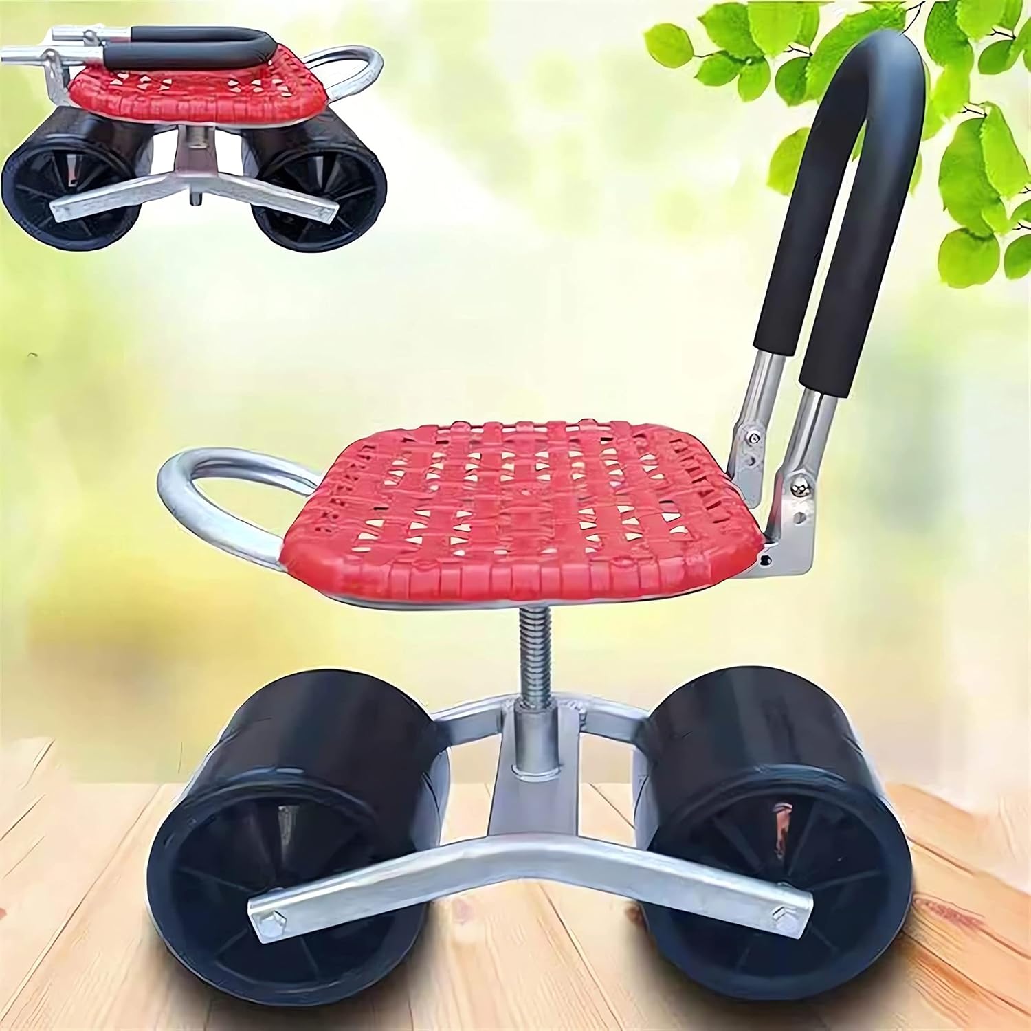 DELURA Garden Cart Wheeled Seat Mobile Stool Bench, Adjustable Rolling Garden Cart with Seat, 360°Rotating Gardening Seat on Wheels for Gardener Planting