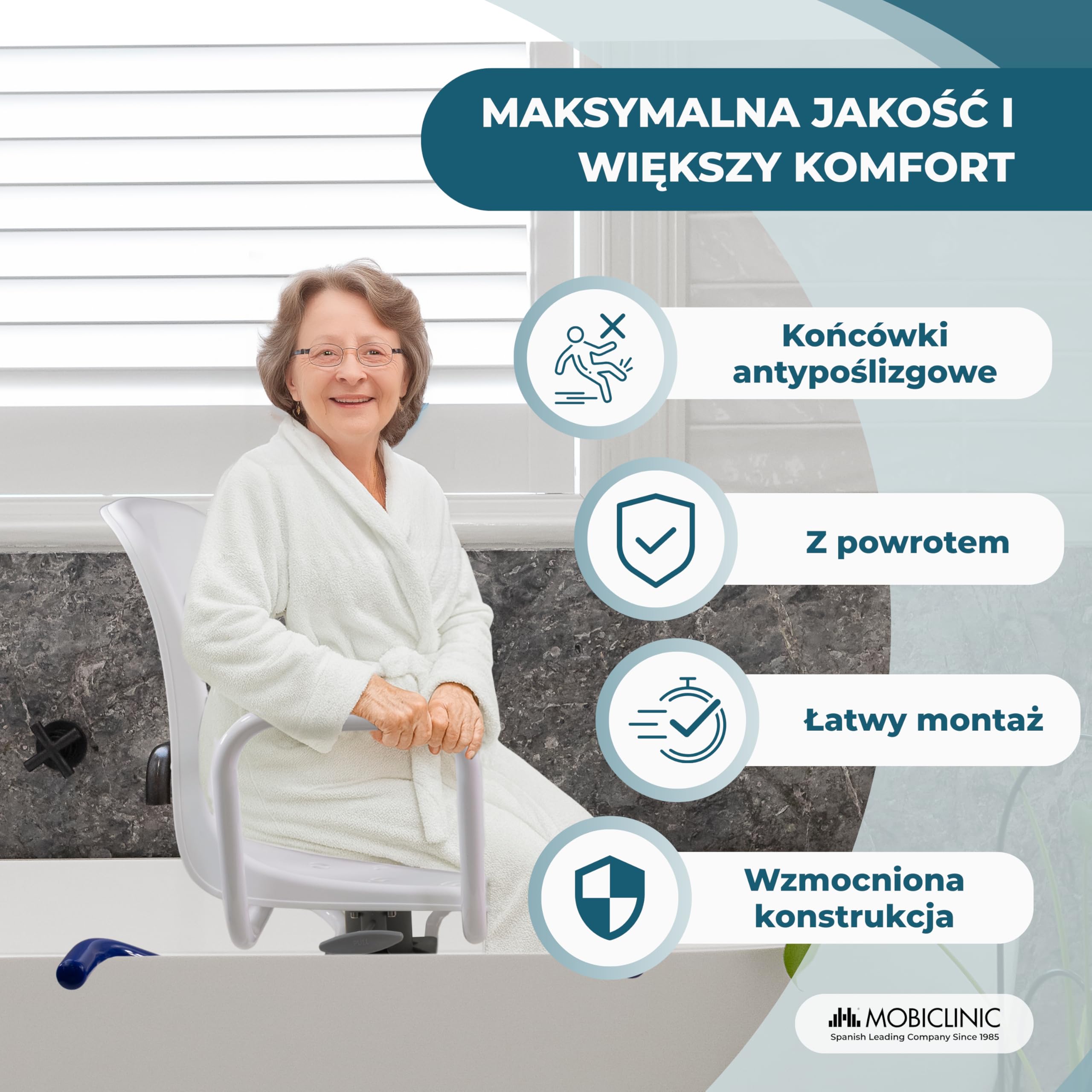 Mobiclinic, obrotowy fotel kąpielowy, podłokietniki i oparcie, anatomiczne, Lake