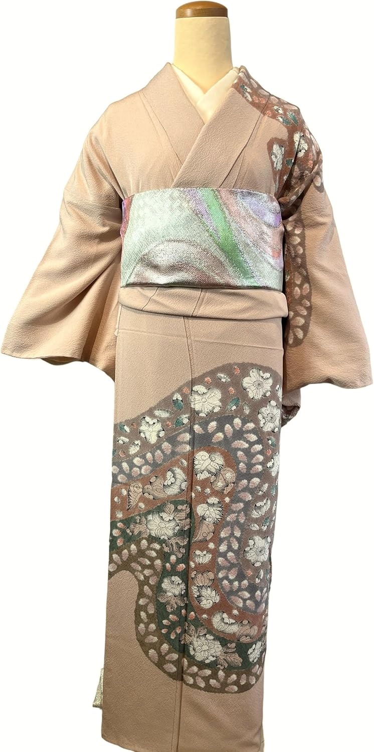 D835 訪問着 雪輪 花模様 正絹 着物 単衣 しつけ糸付き未使用極美 着物