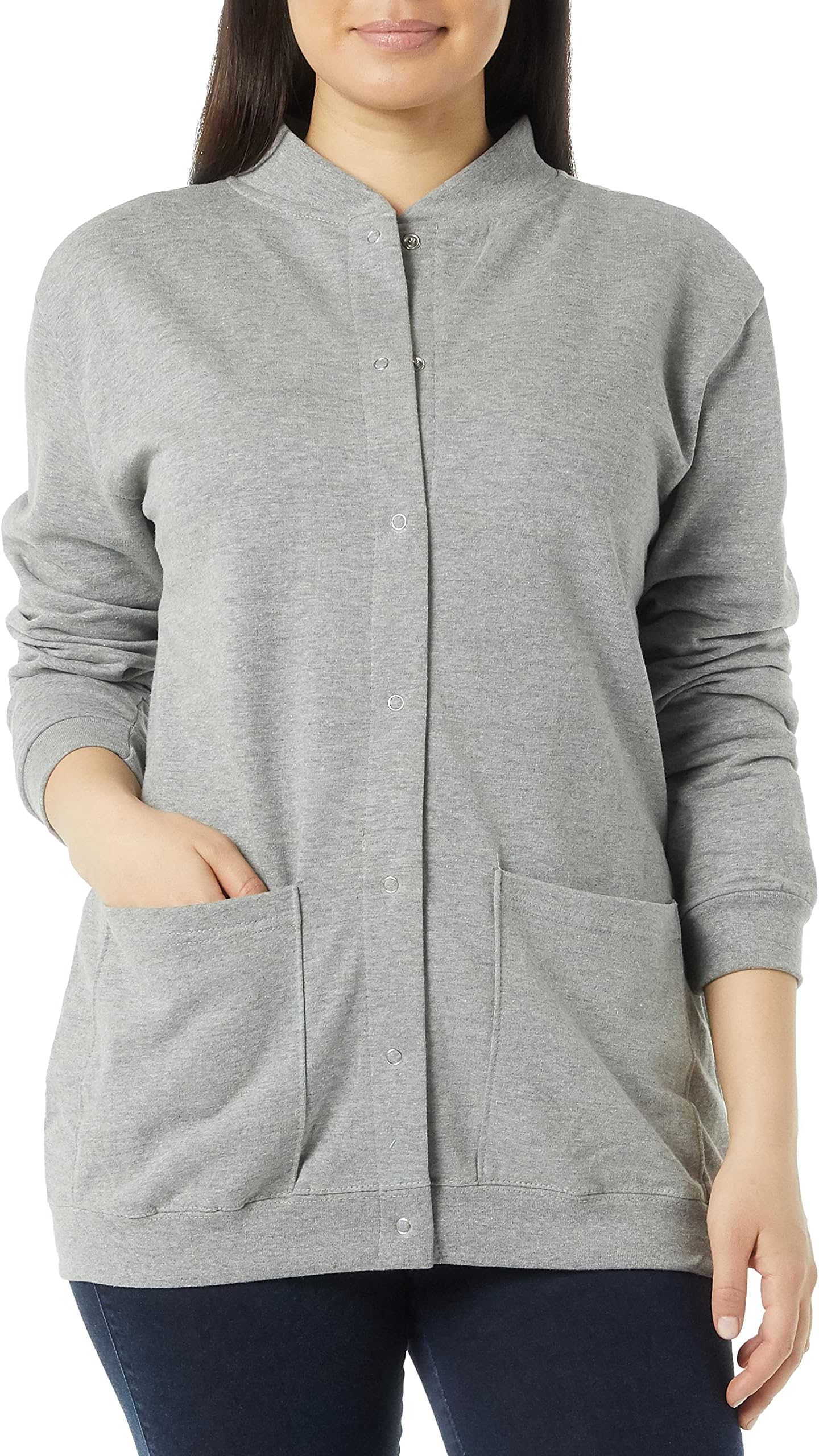 AmeriMarkWomen Fleece Snap Button Cardigan Sweatshirt Coat Ladies Soft Lightweight Warm Long Sleeve Jacket with Pockets