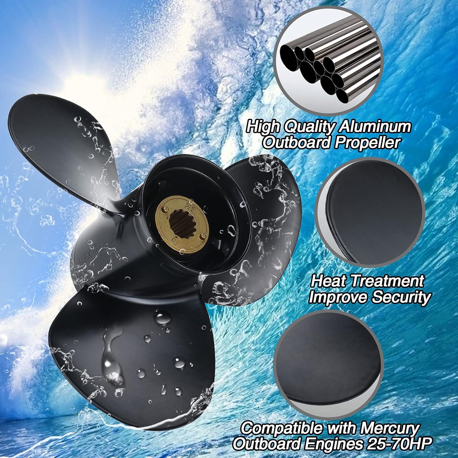 Yaegoo Aluminum Boat Outboard Propeller for Mercury Engine 25-70HP, 13 Spline Tooth : Sports & Outdoors