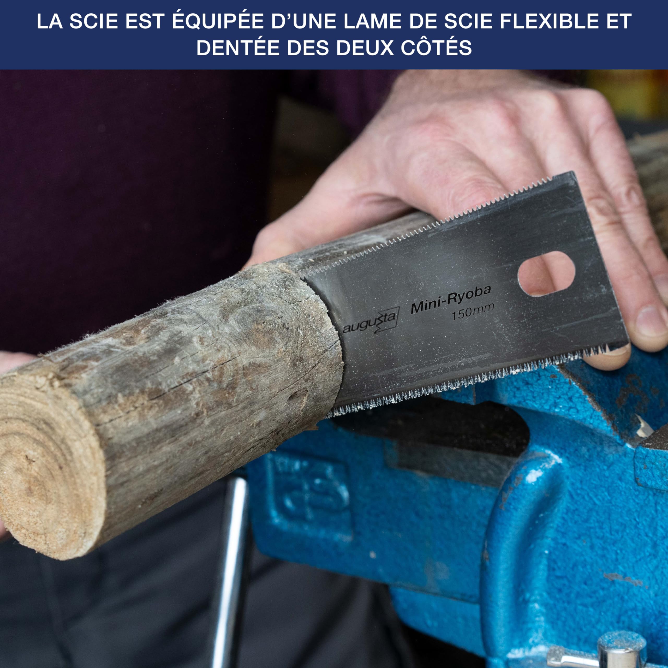 Augusta-Heckenrose scie japonaise Mini Ryoba 150 mm I Scie traditionnelle acier C75 découpes fines et grossières I Scie à bois dentée flexible et poignée en raphia de frêne