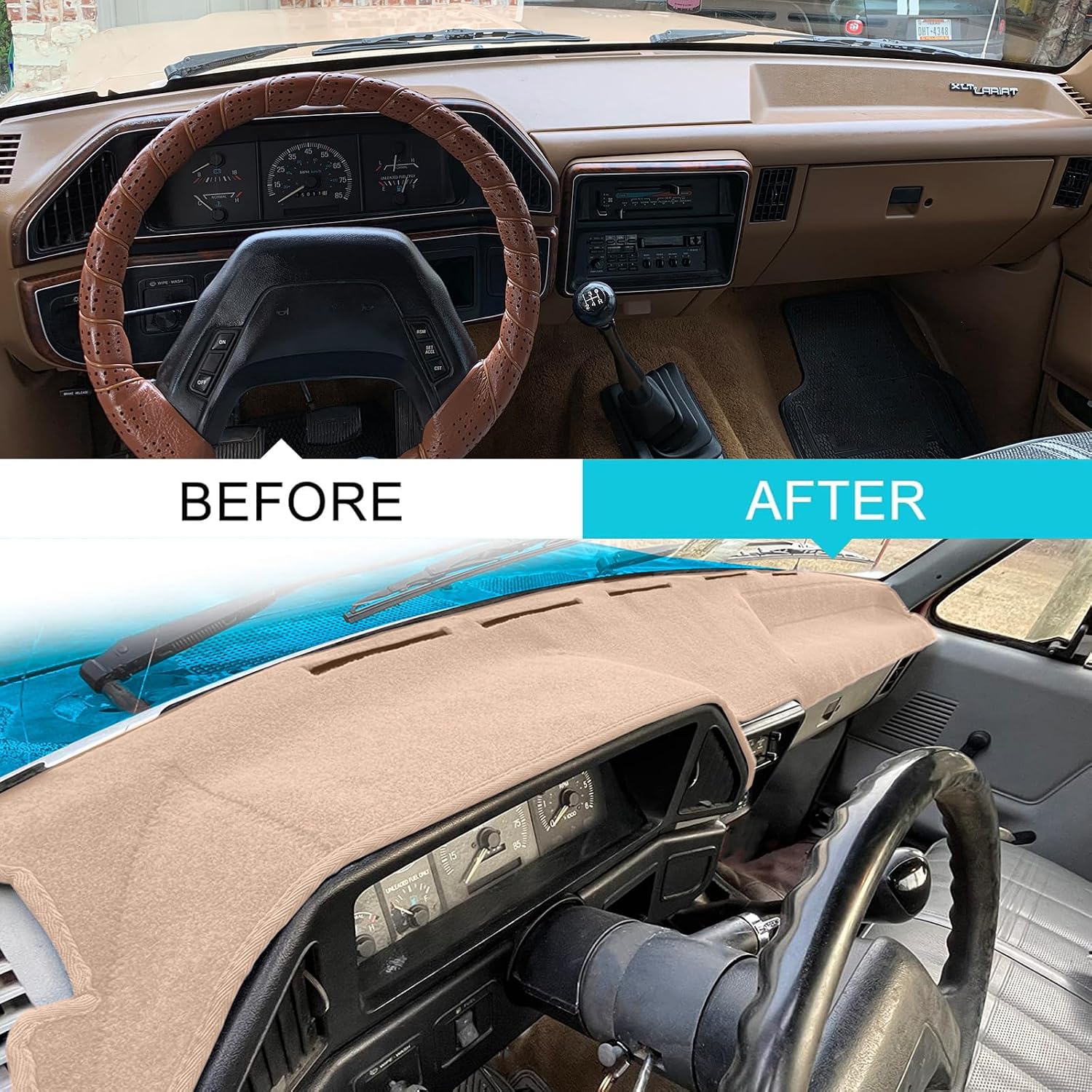 Dashboard Cover Custom Fit for Ford F150 F250 F350 Bronco Pickup Truck 1987 1988 1989 1990 1991 Dash Cover Mat Pad Carpet (Beige)